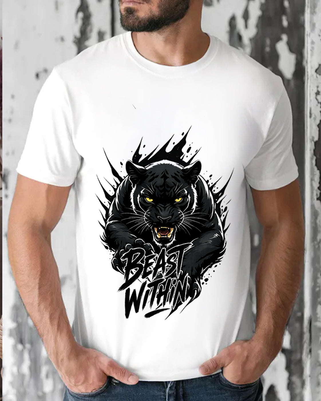 Tricou Barbat Beast Within Alb