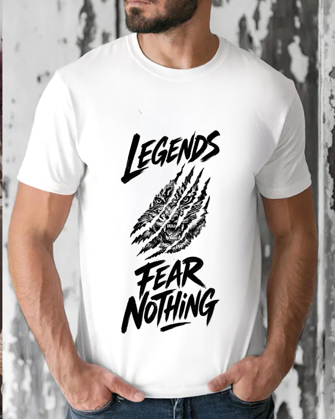 Tricou Barbat Legends Fear Nothing Alb