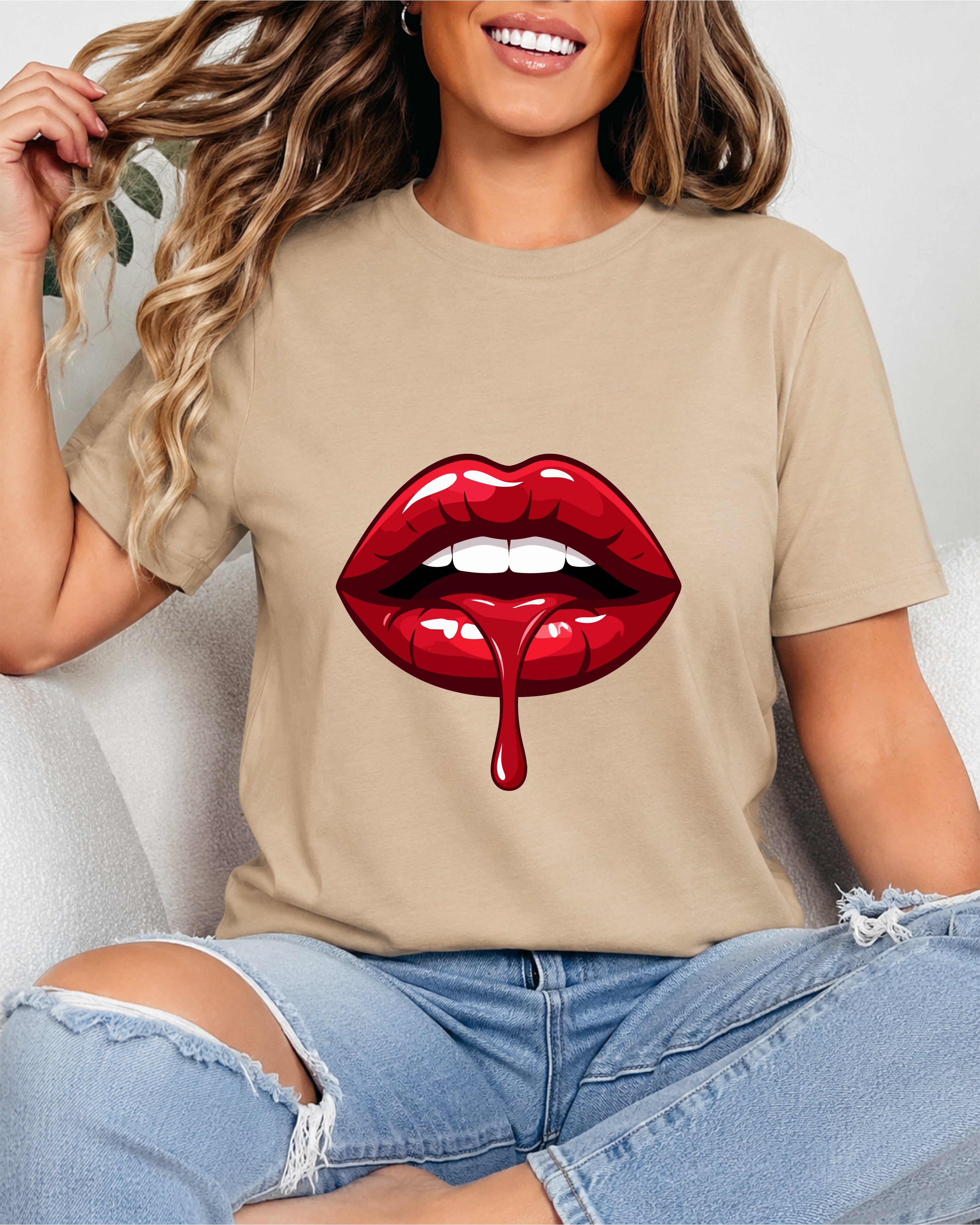 Tricou Dama Just Lips Bej
