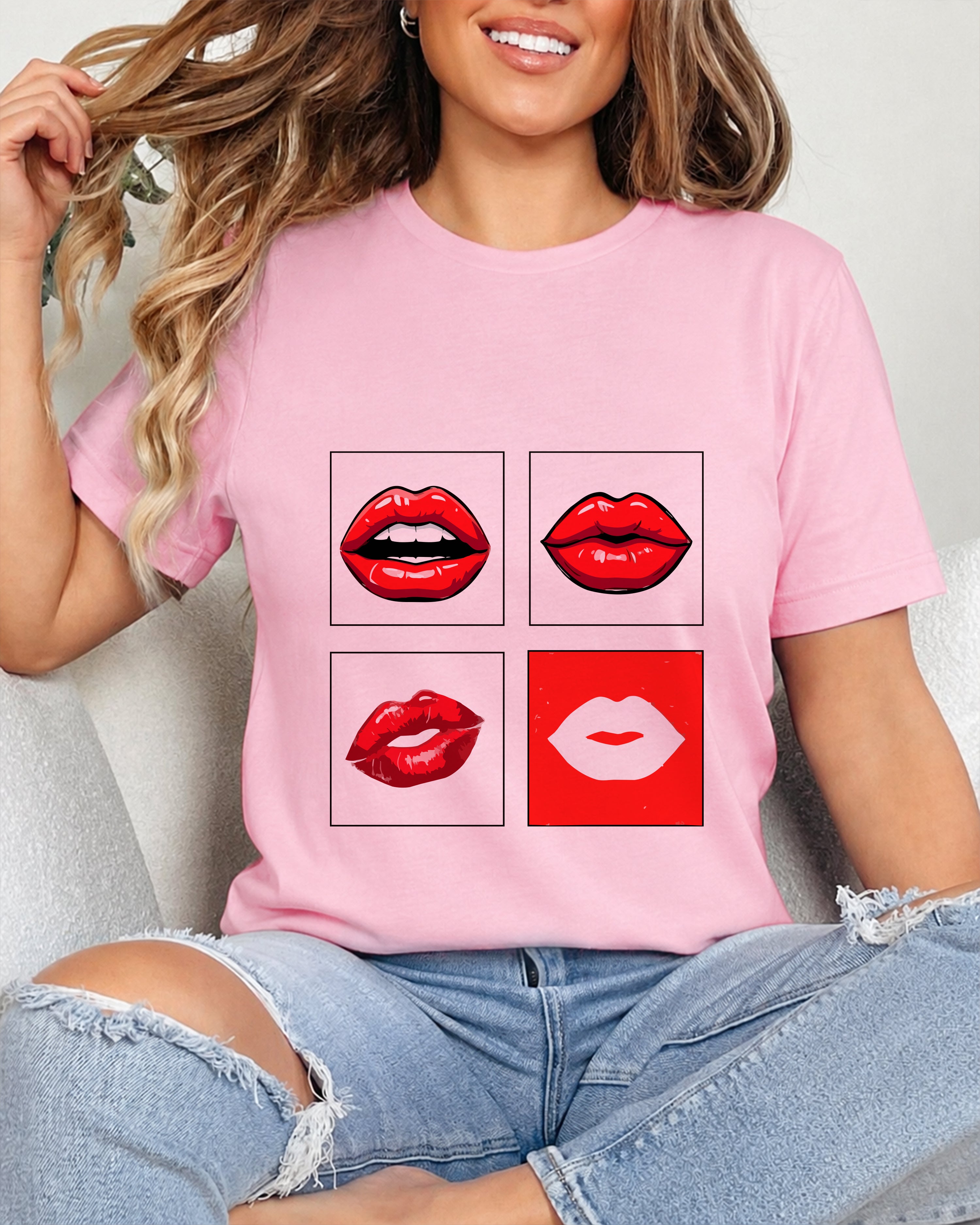 Tricou Dama Red Lips Roz