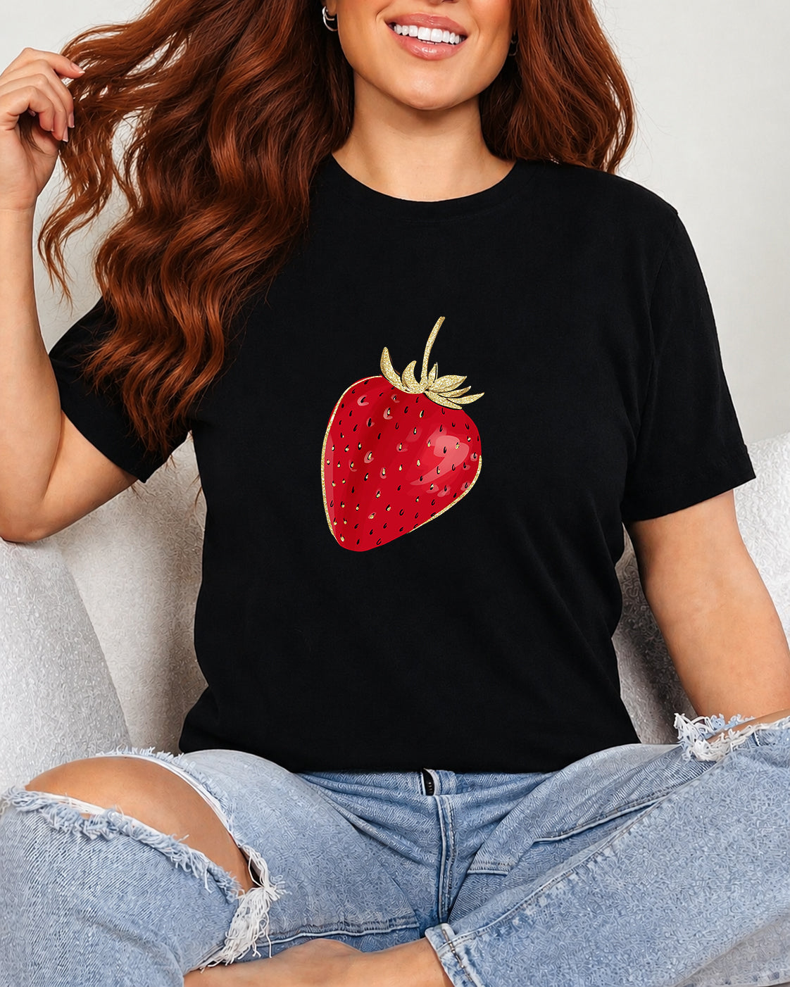 Tricou Dama Strawberry Gold Negru