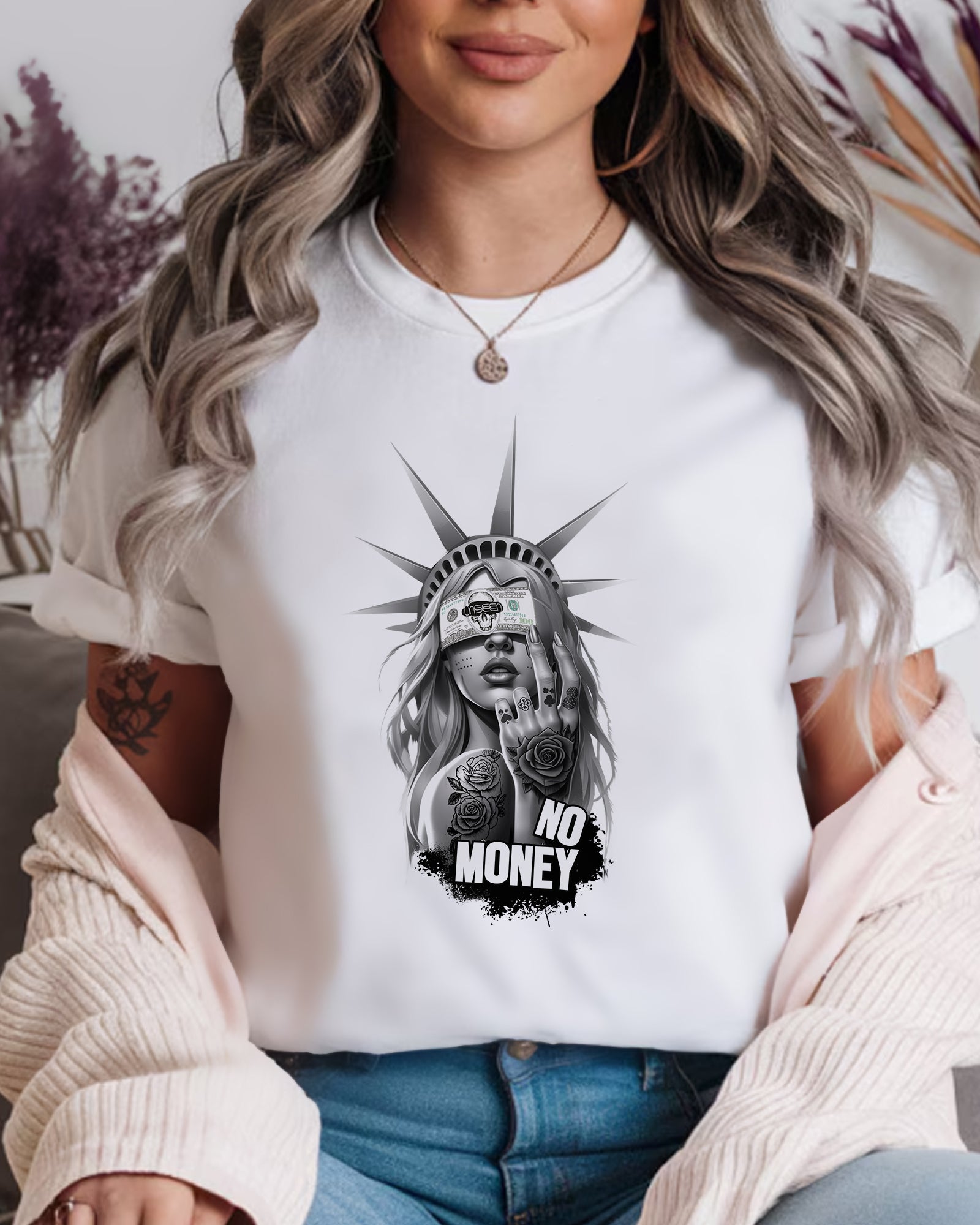 Tricou dama No Money, alb