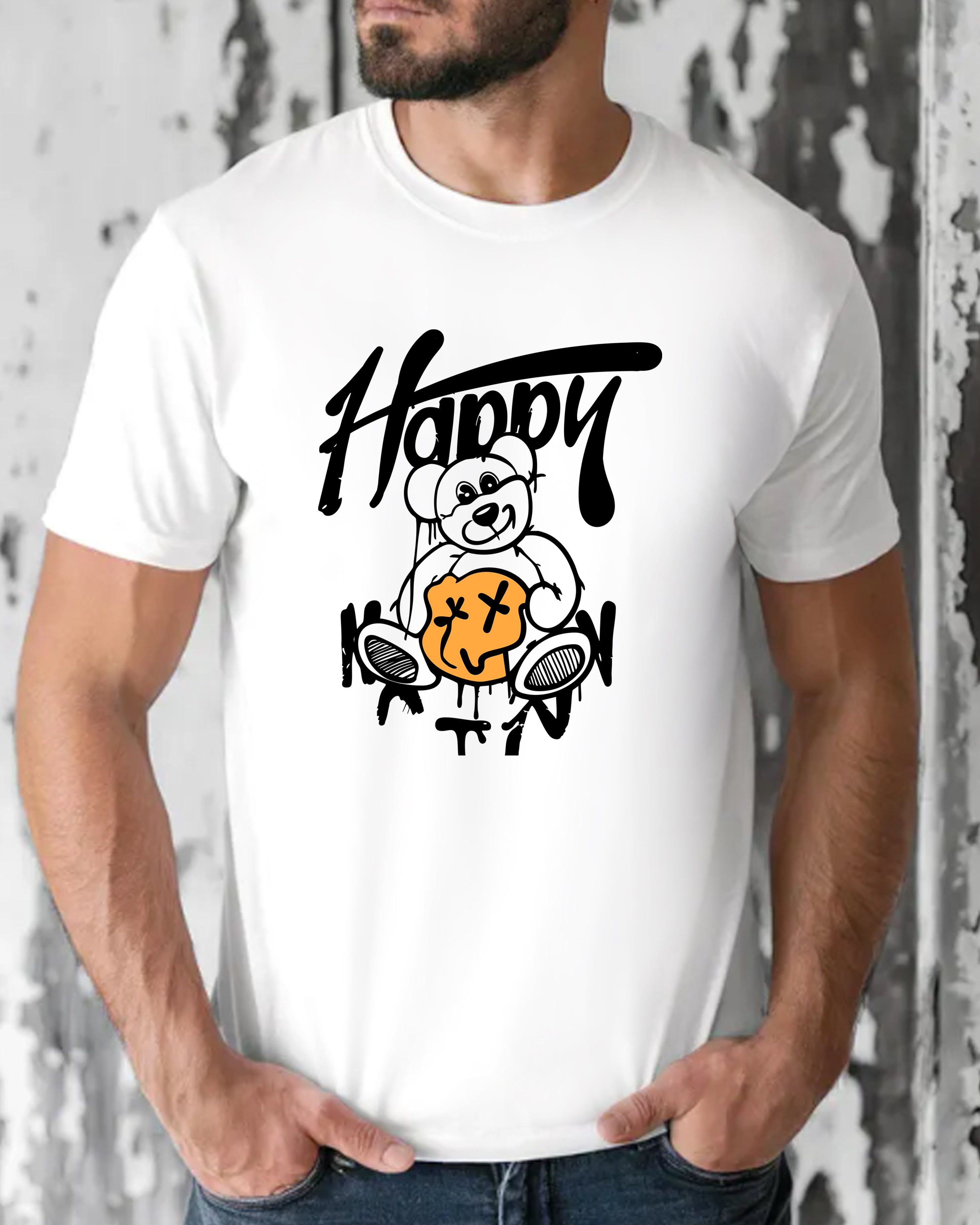 Tricou barbat Ursulet Happy, alb