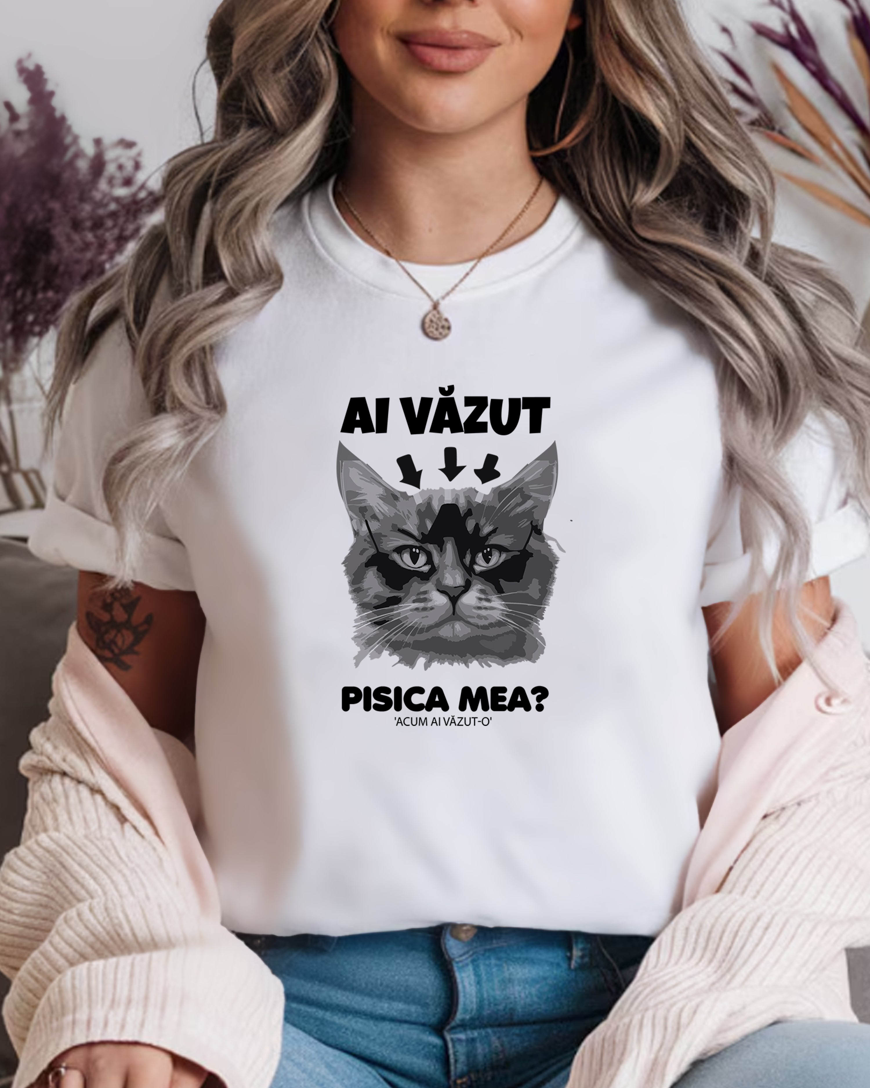 Tricou dama Pisica Mea, alb