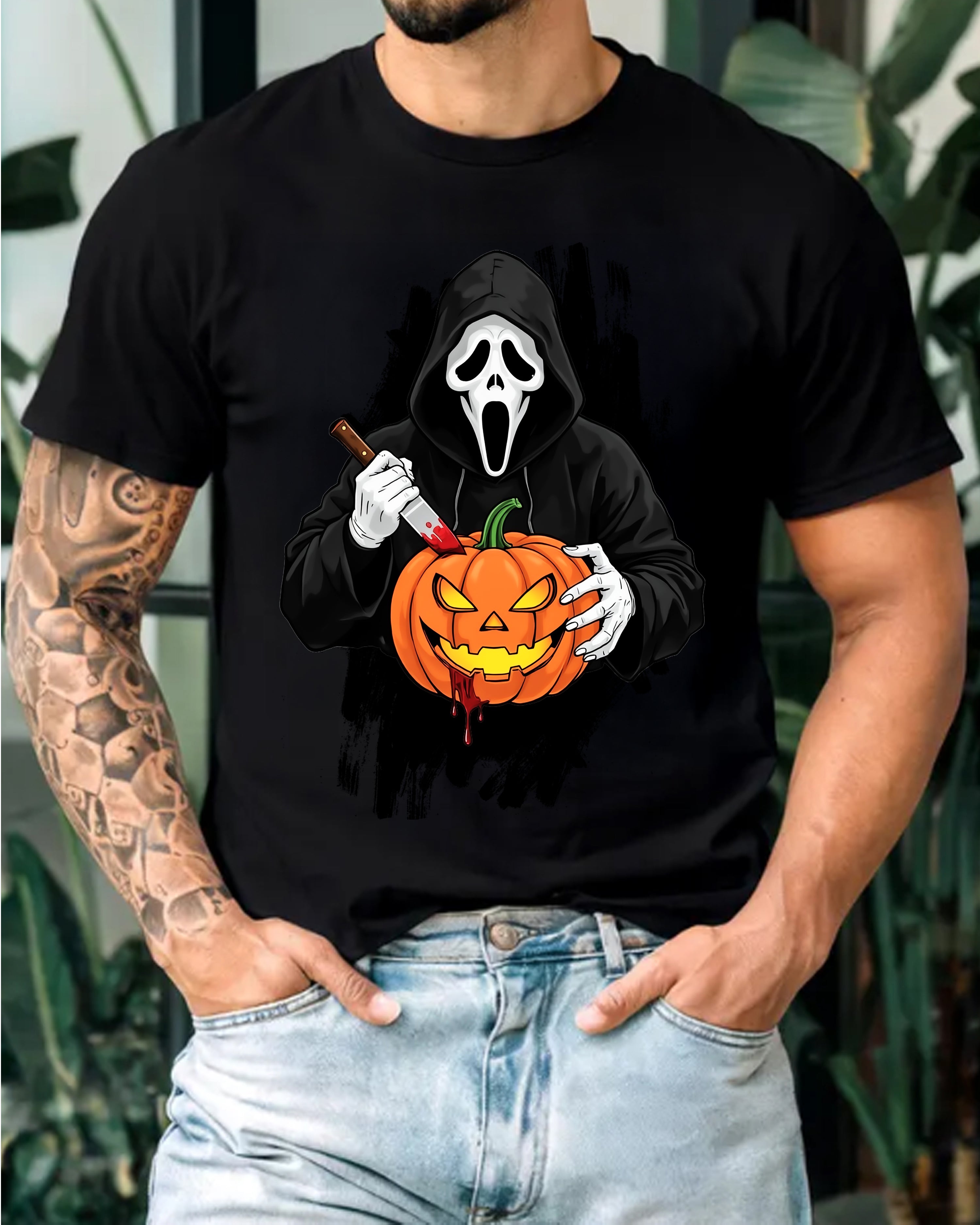 Tricou bărbat Ghost Mask cu Dovleac Halloween, negru