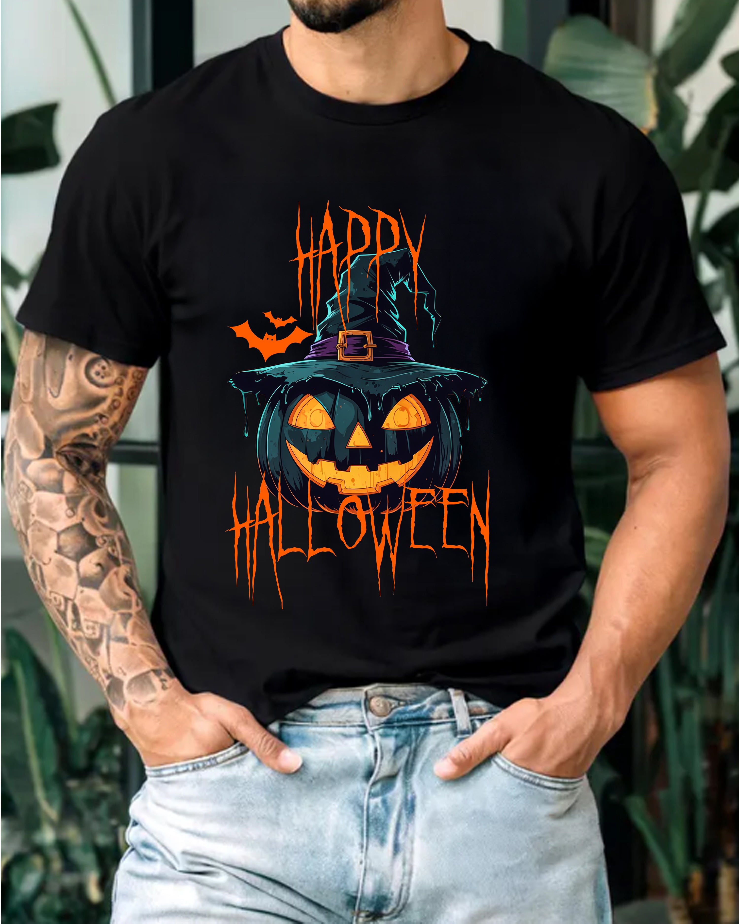 Tricou bărbat Happy Halloween Pumpkin, negru