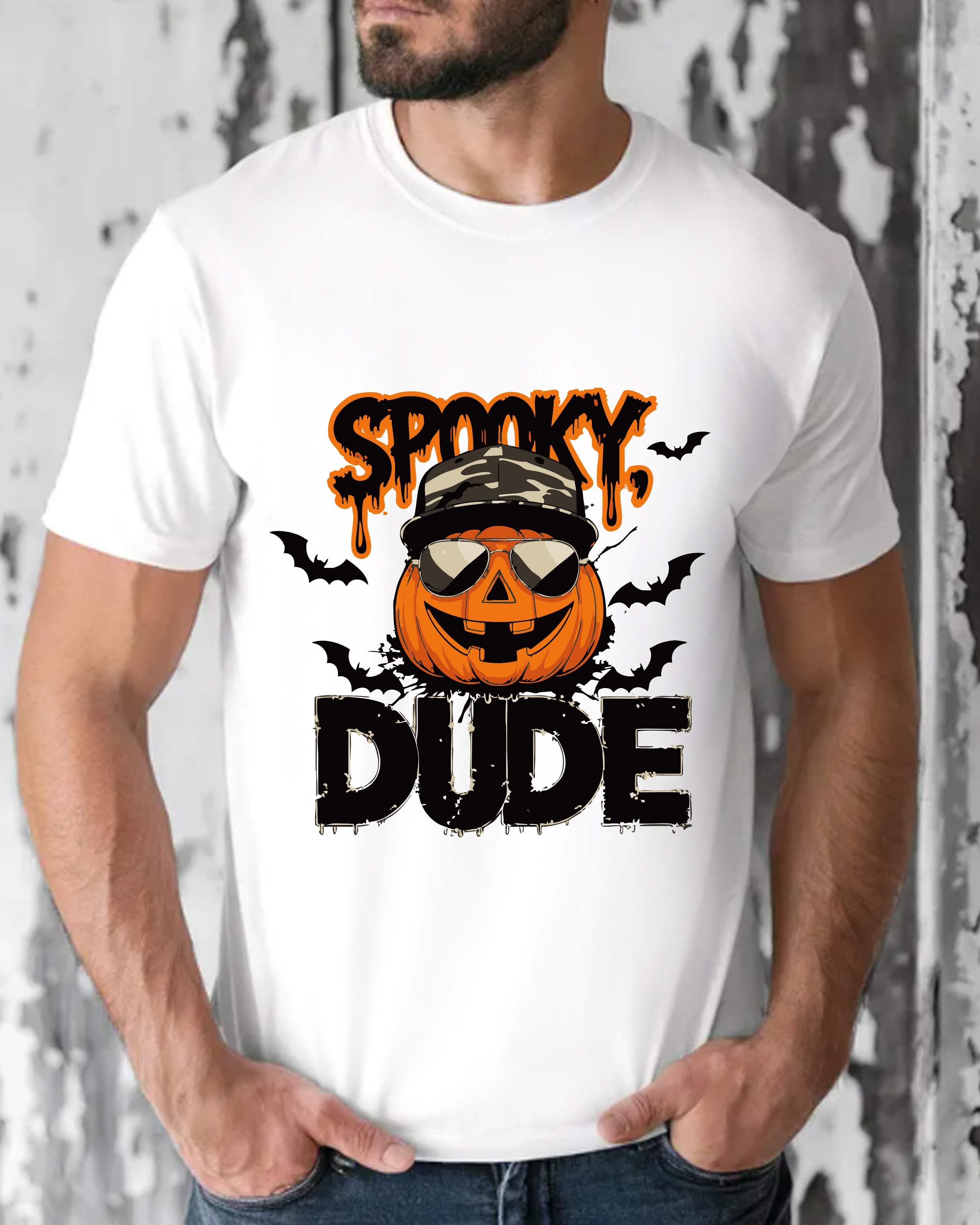 Tricou bărbat Spooky Dude, alb