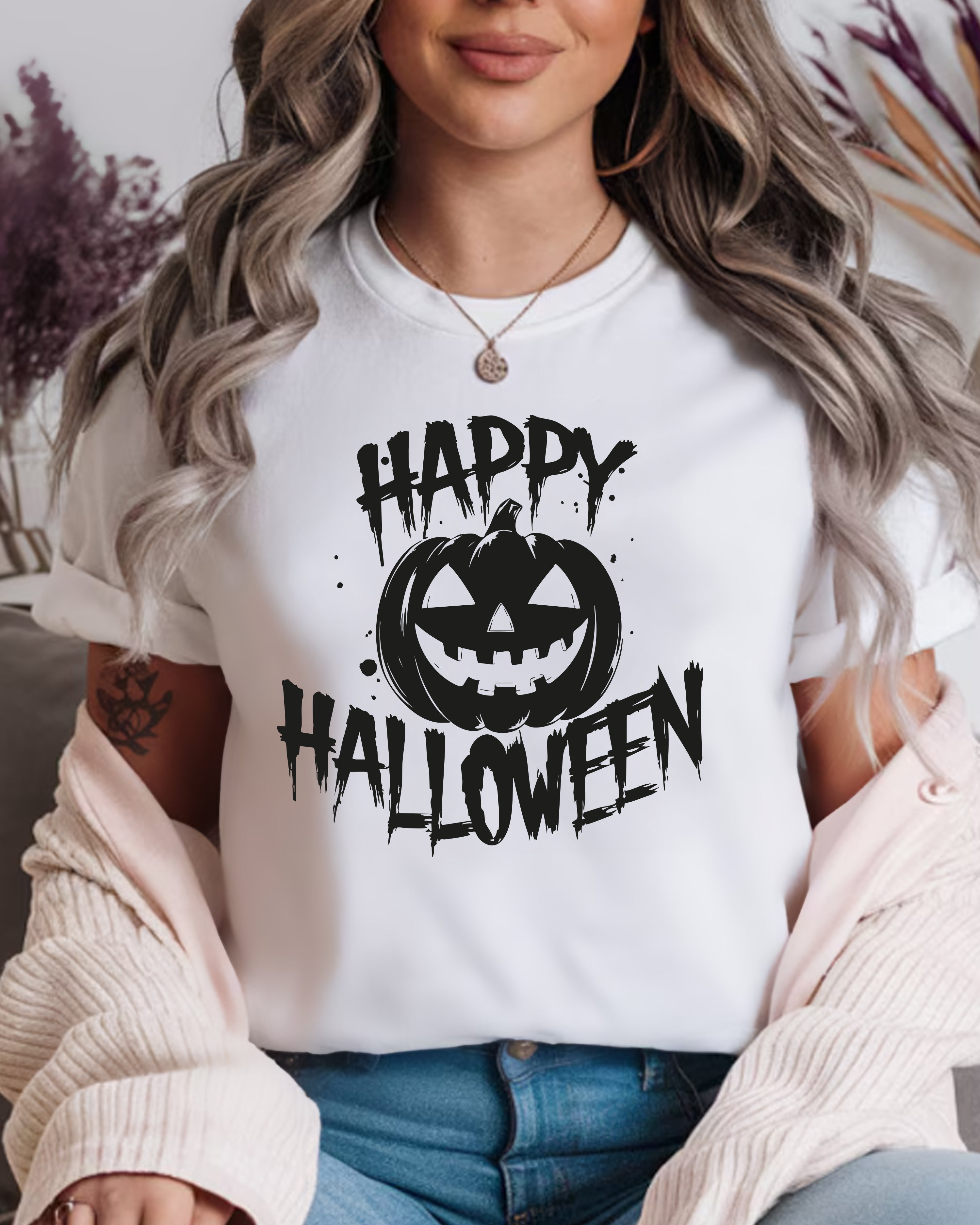 Tricou damă Happy Halloween Text, alb