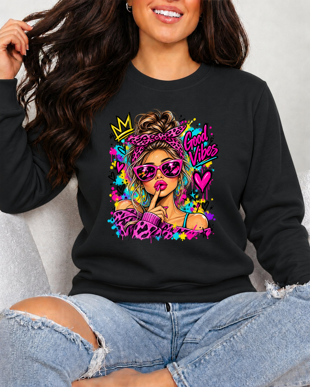 Bluză Damă Good Vibes Girl Negru - Unseen