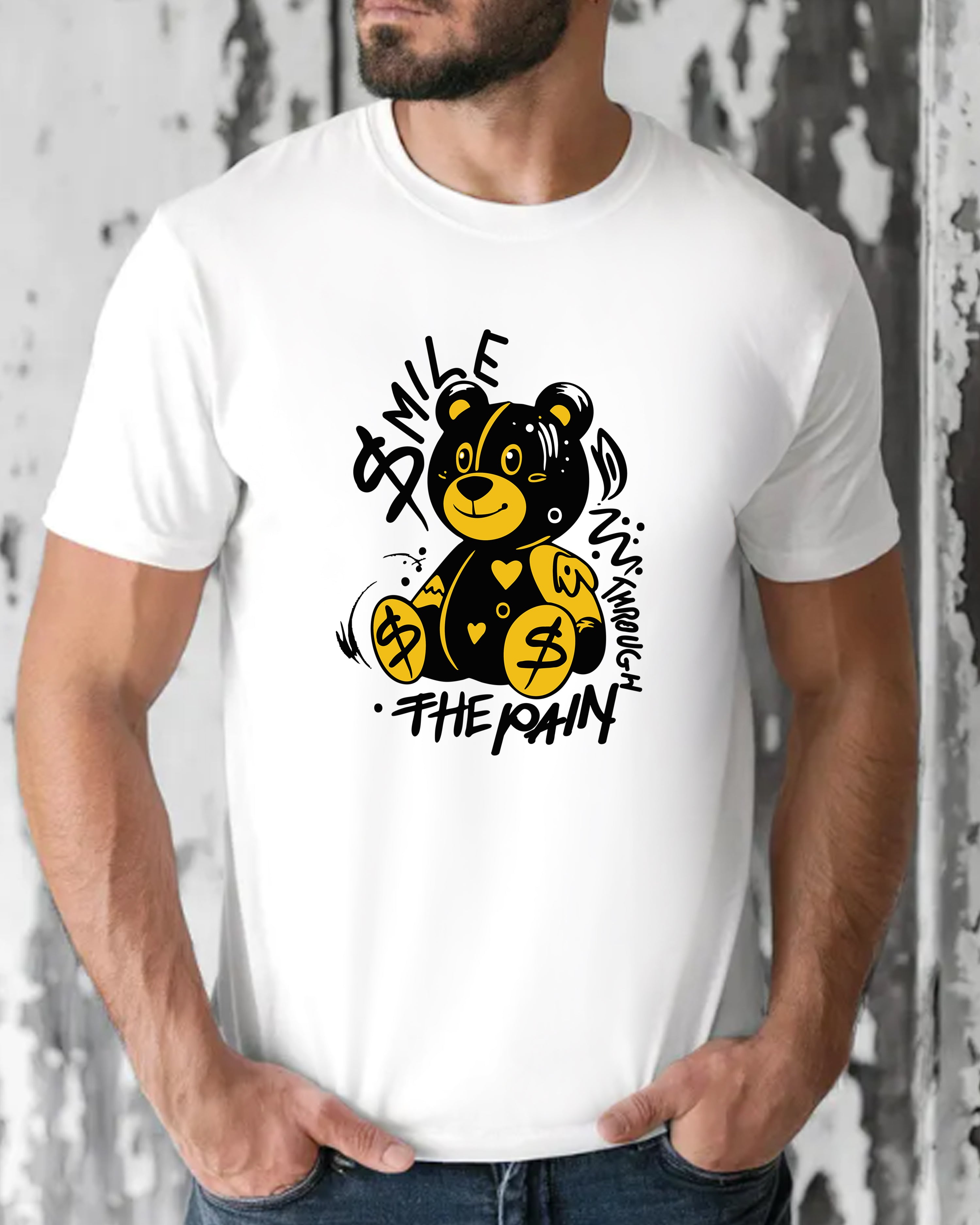 Tricou barbat Ursulet Smile, alb