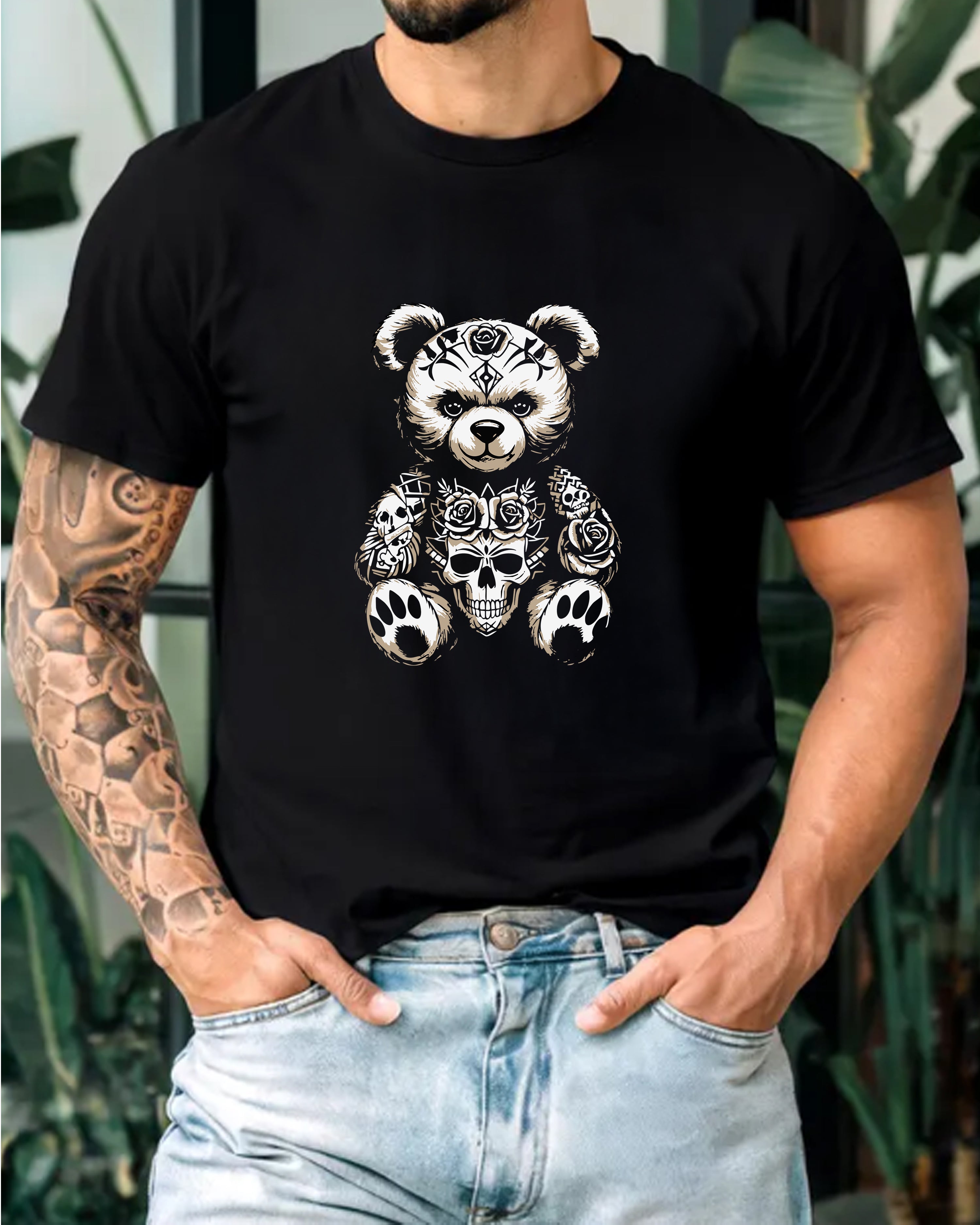 Tricou barbat Skeleton Teddy, negru