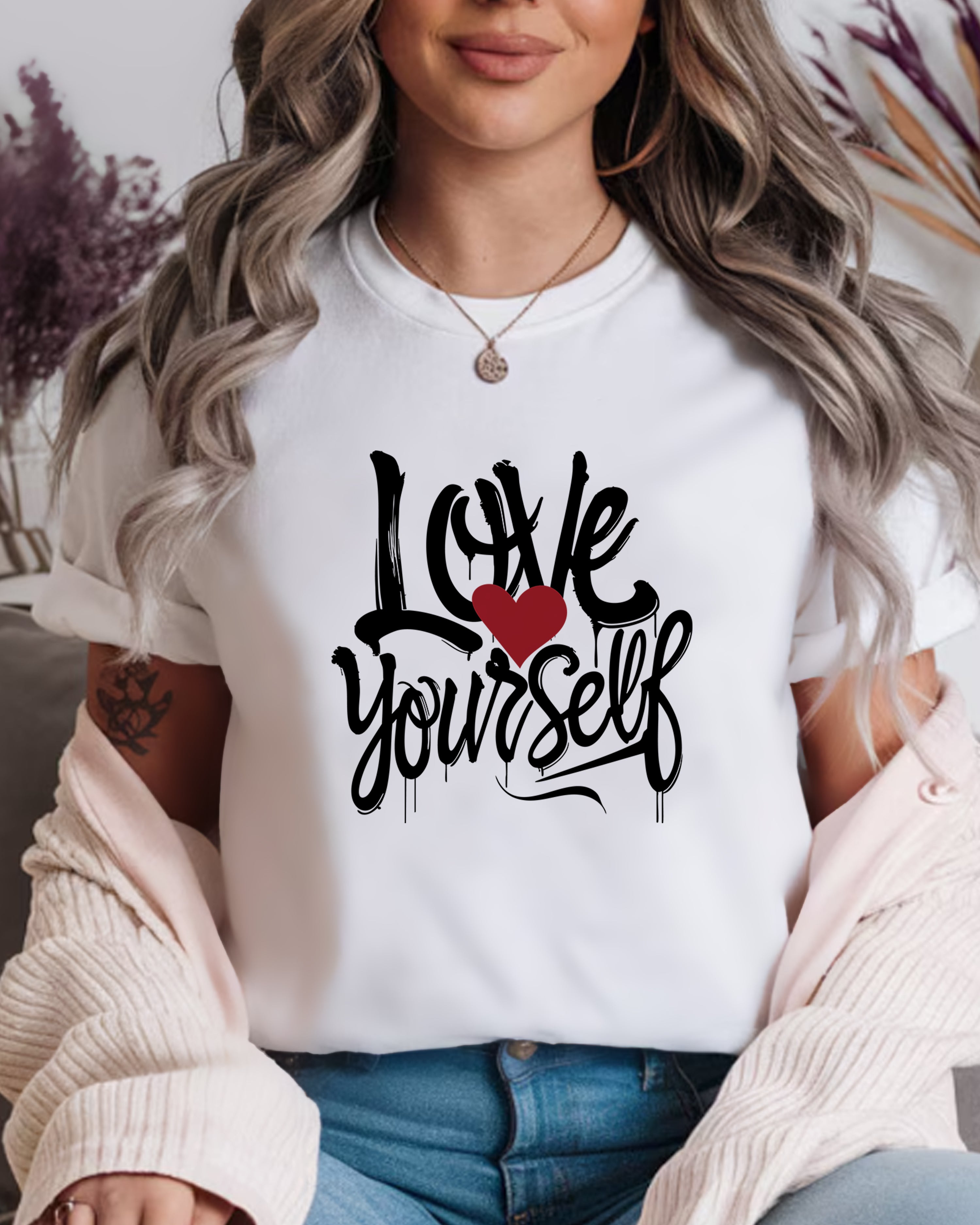 Tricou dama Love Your Self, alb