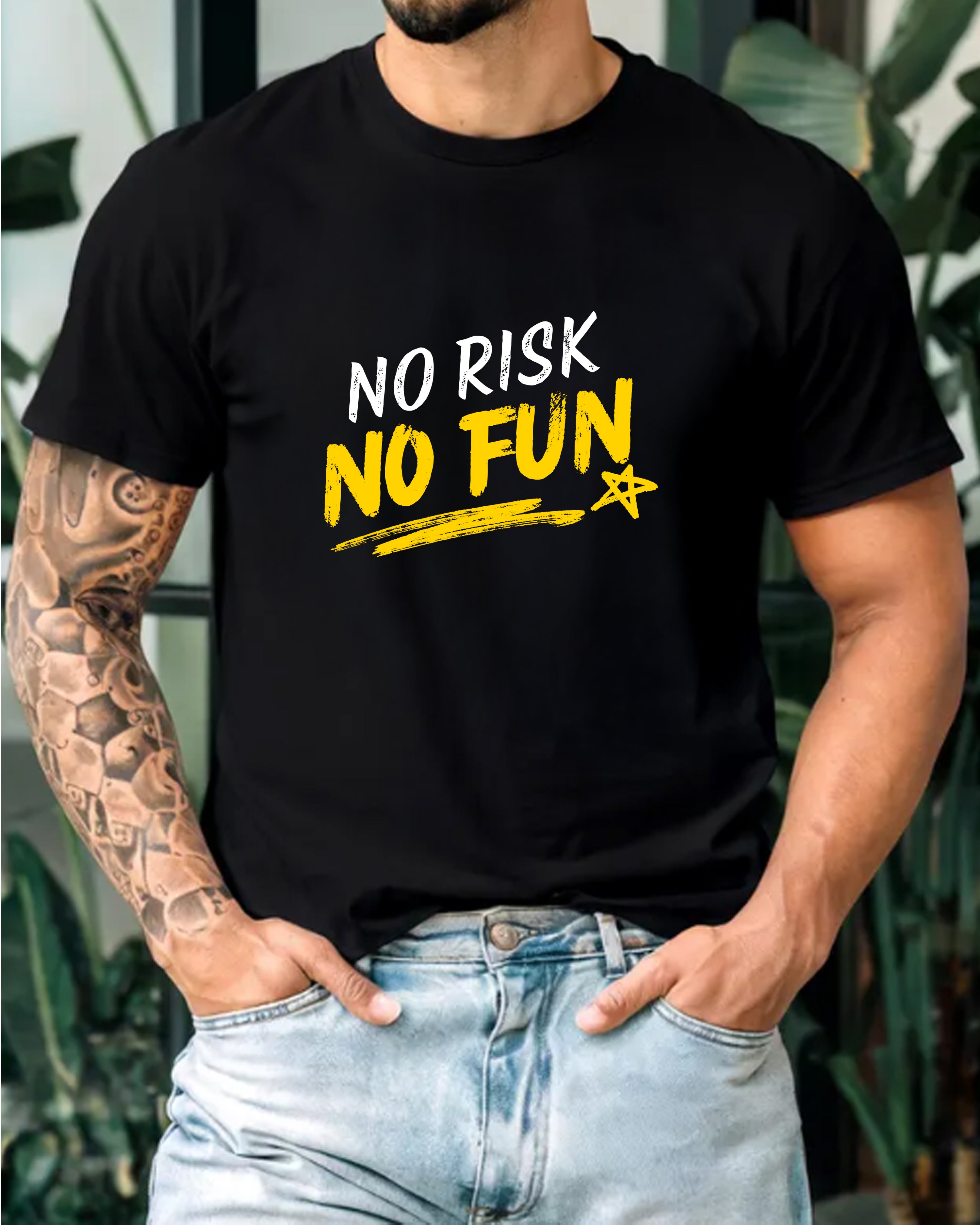 Tricou barbat No Risk No Fun, negru