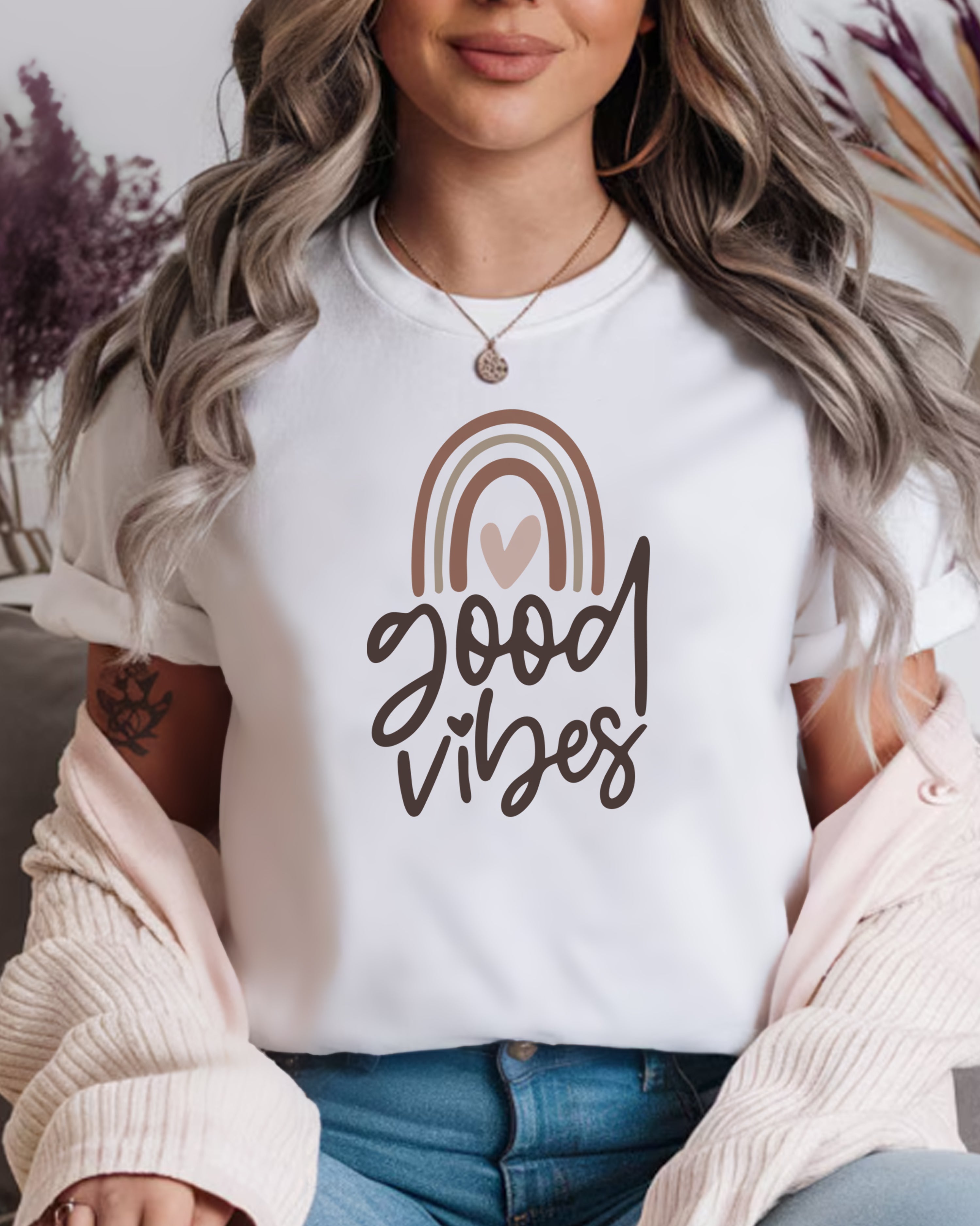Tricou dama Good Vibes, alb