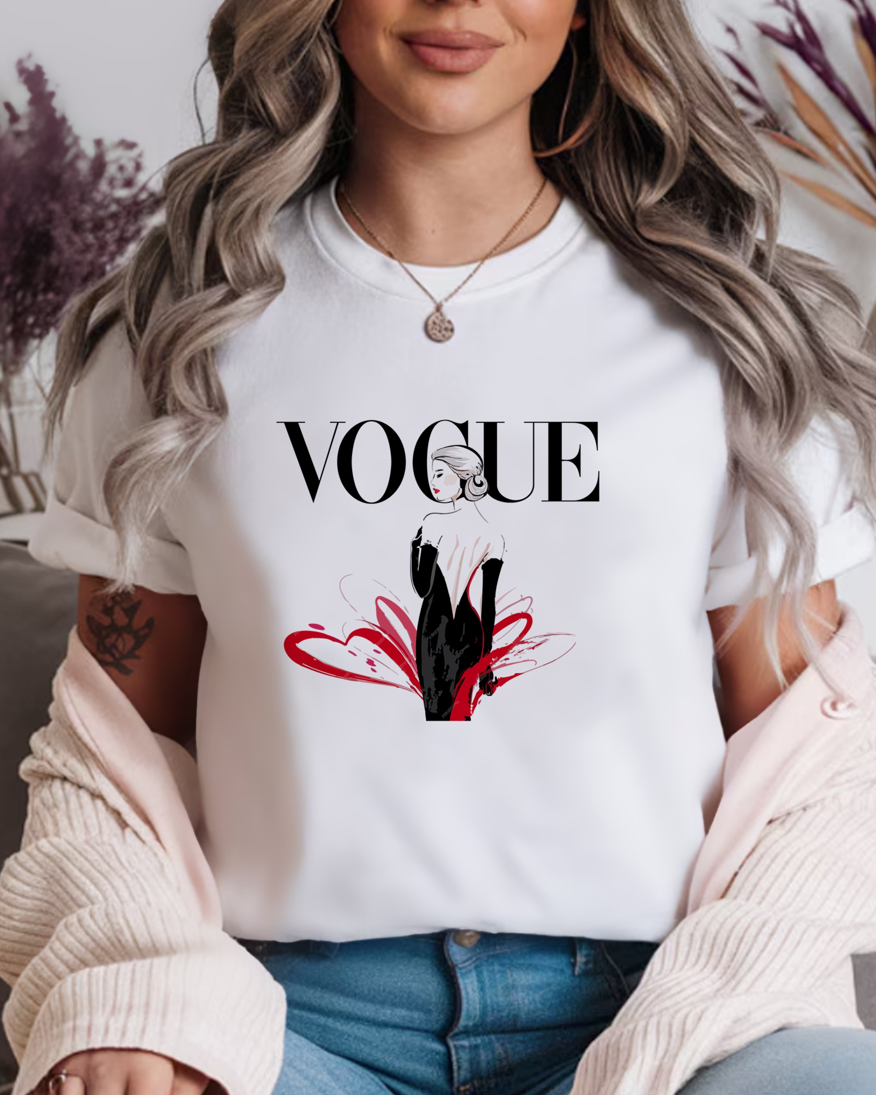 Tricou dama Vogue Red Lips, alb