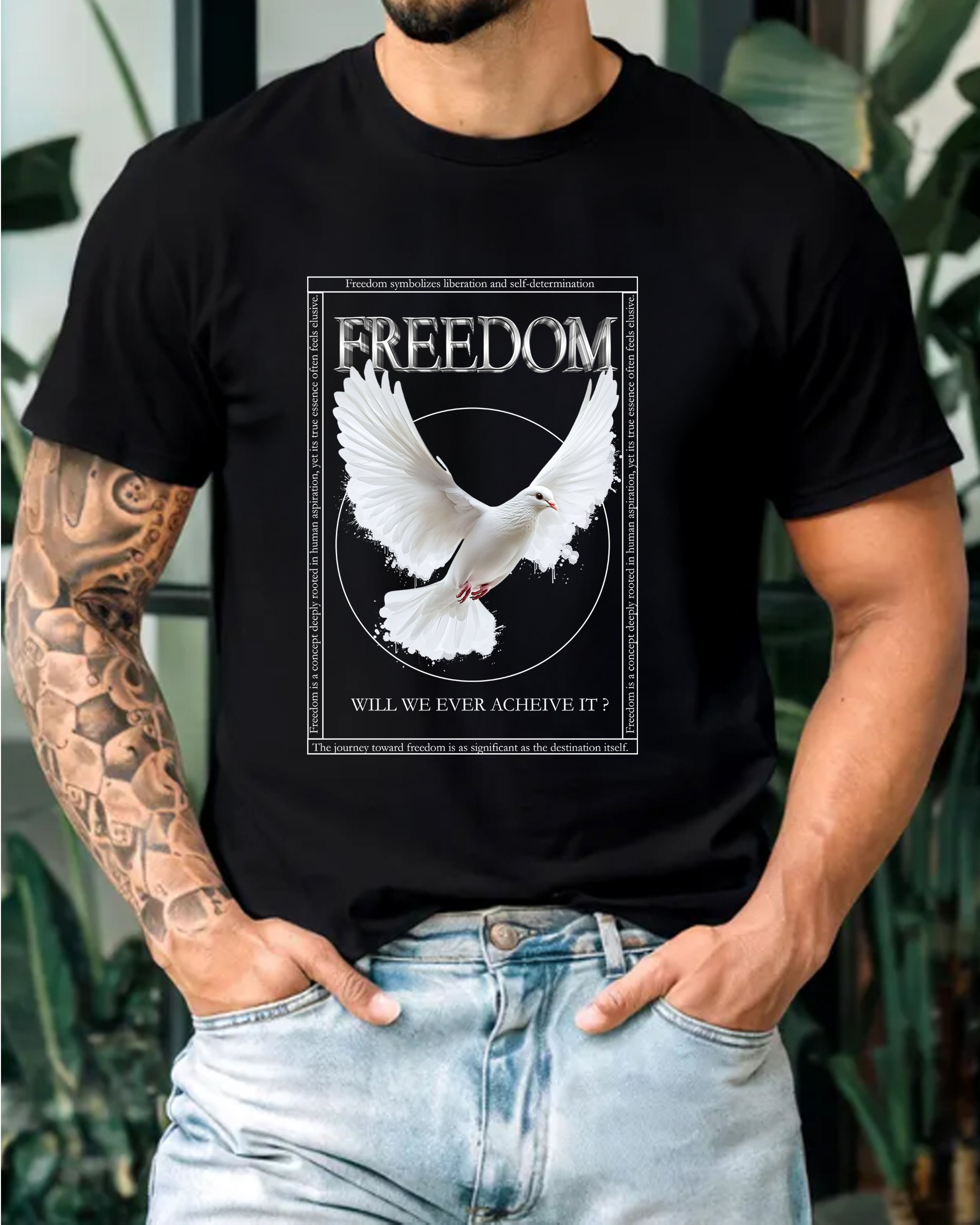 Tricou barbat Freedom Graphic, negru