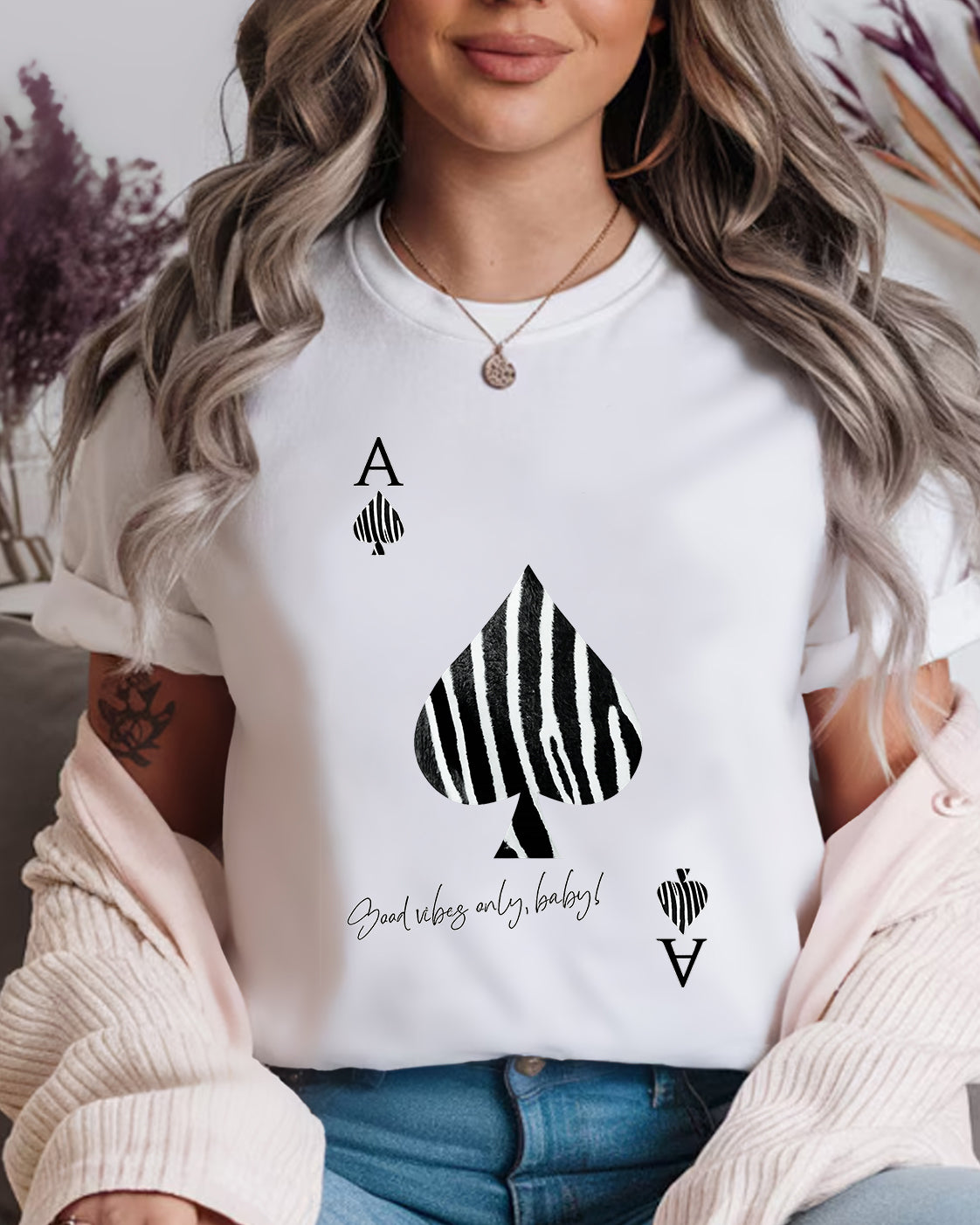 Tricou Dama Good Vibes Card Alb