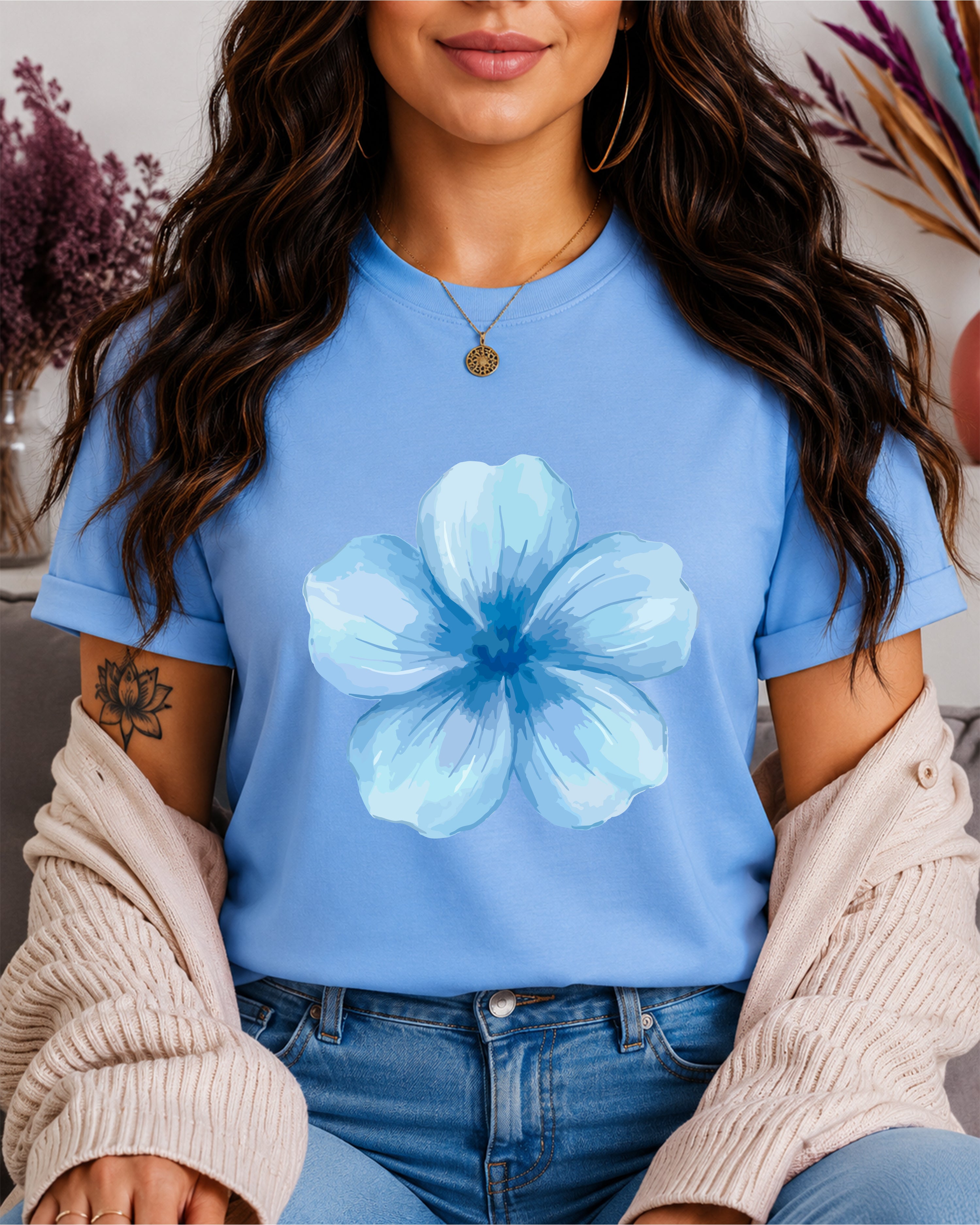 Tricou Dama Flower Power Albastru