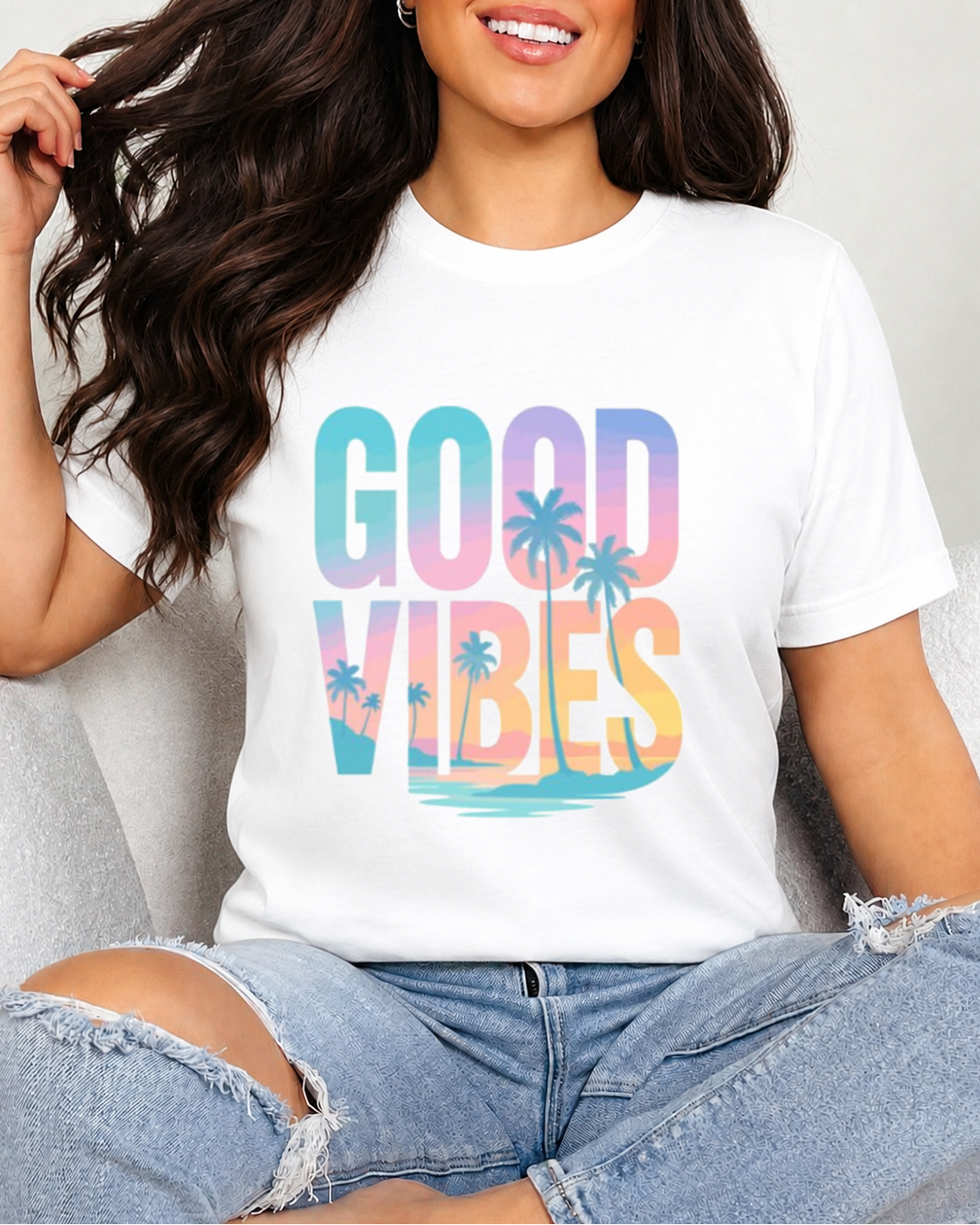 Tricou Dama Good Vibes Alb