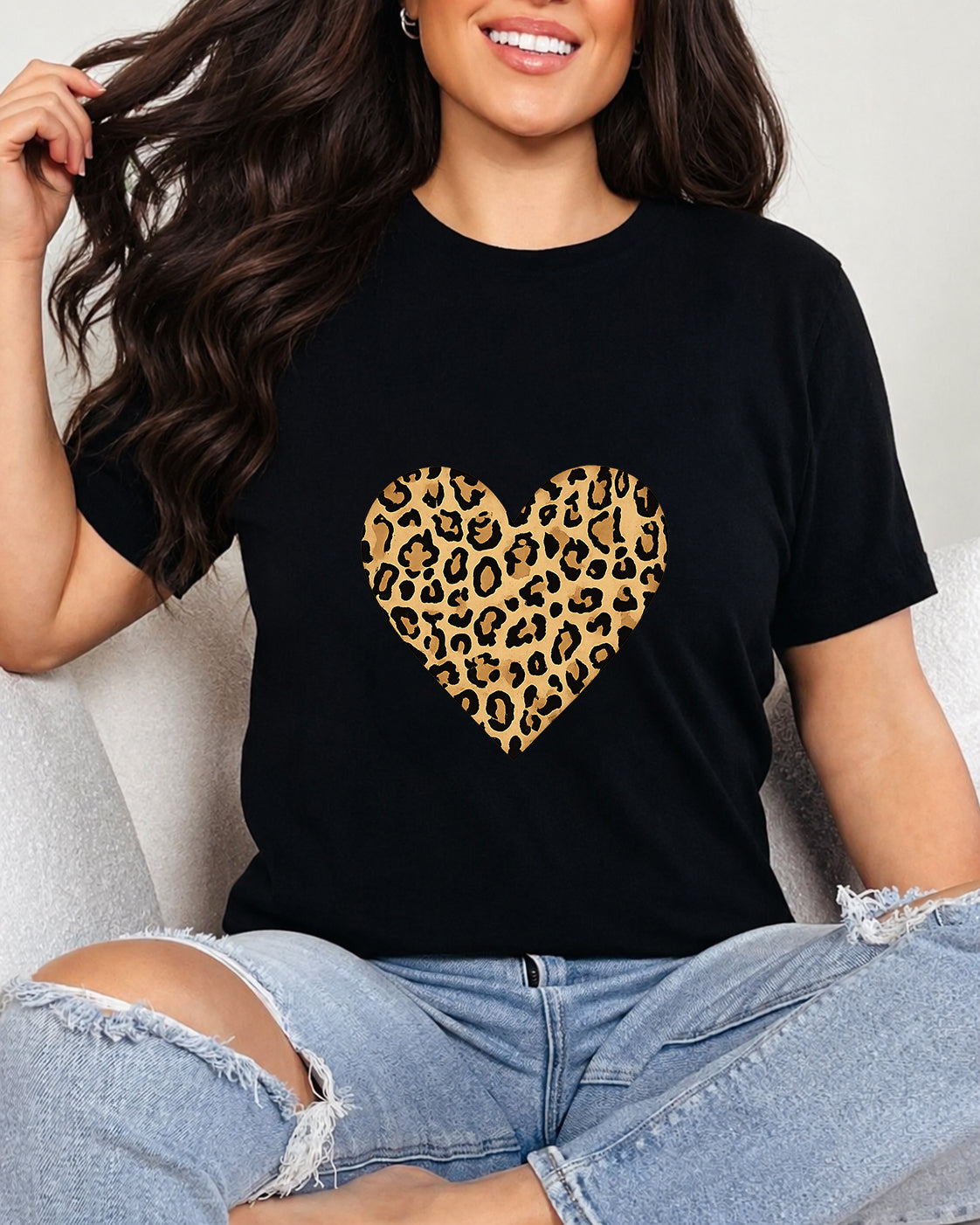 Tricou Dama Leopard Heart Negru