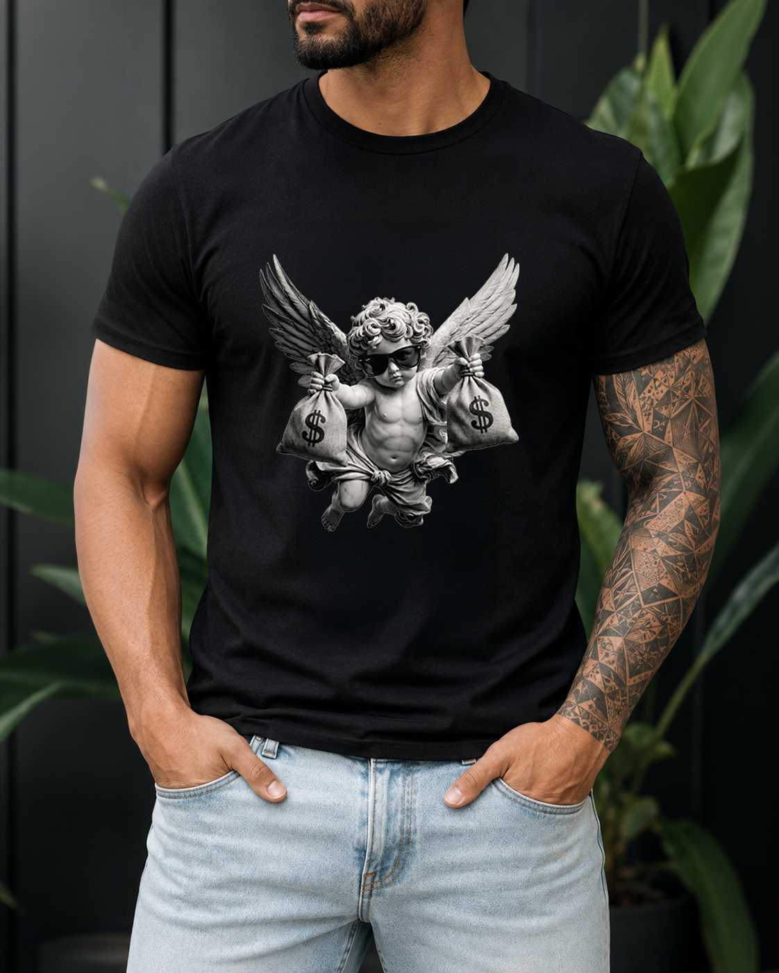 Tricou Barbat Angel Money Negru