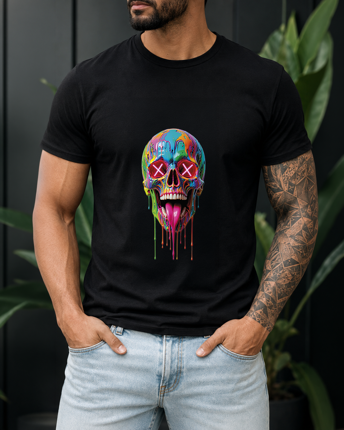 Tricou Barbat Neon Skull Negru