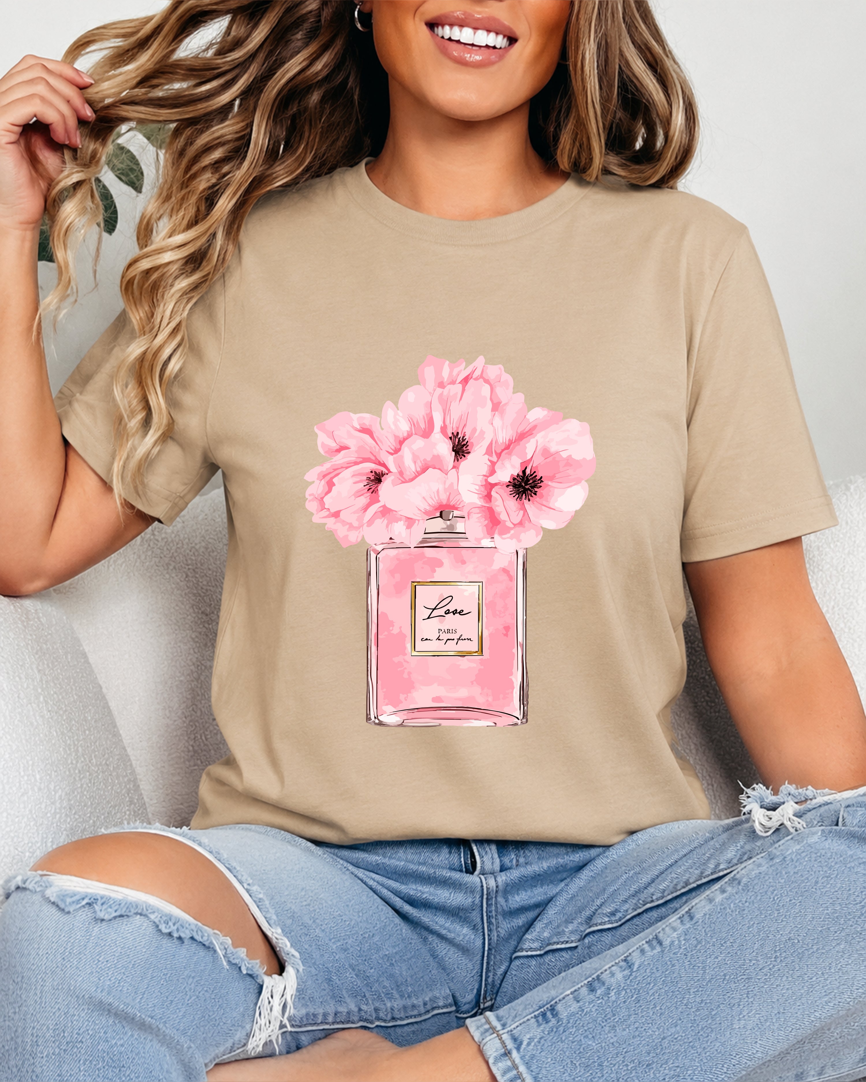 Tricou Dama Flower Perfume Bej