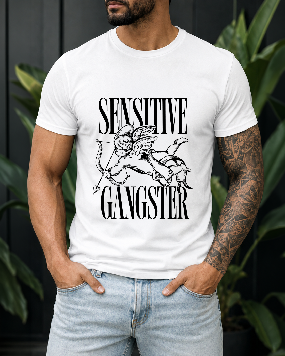 Tricou Barbat Sensitive Gangster Alb