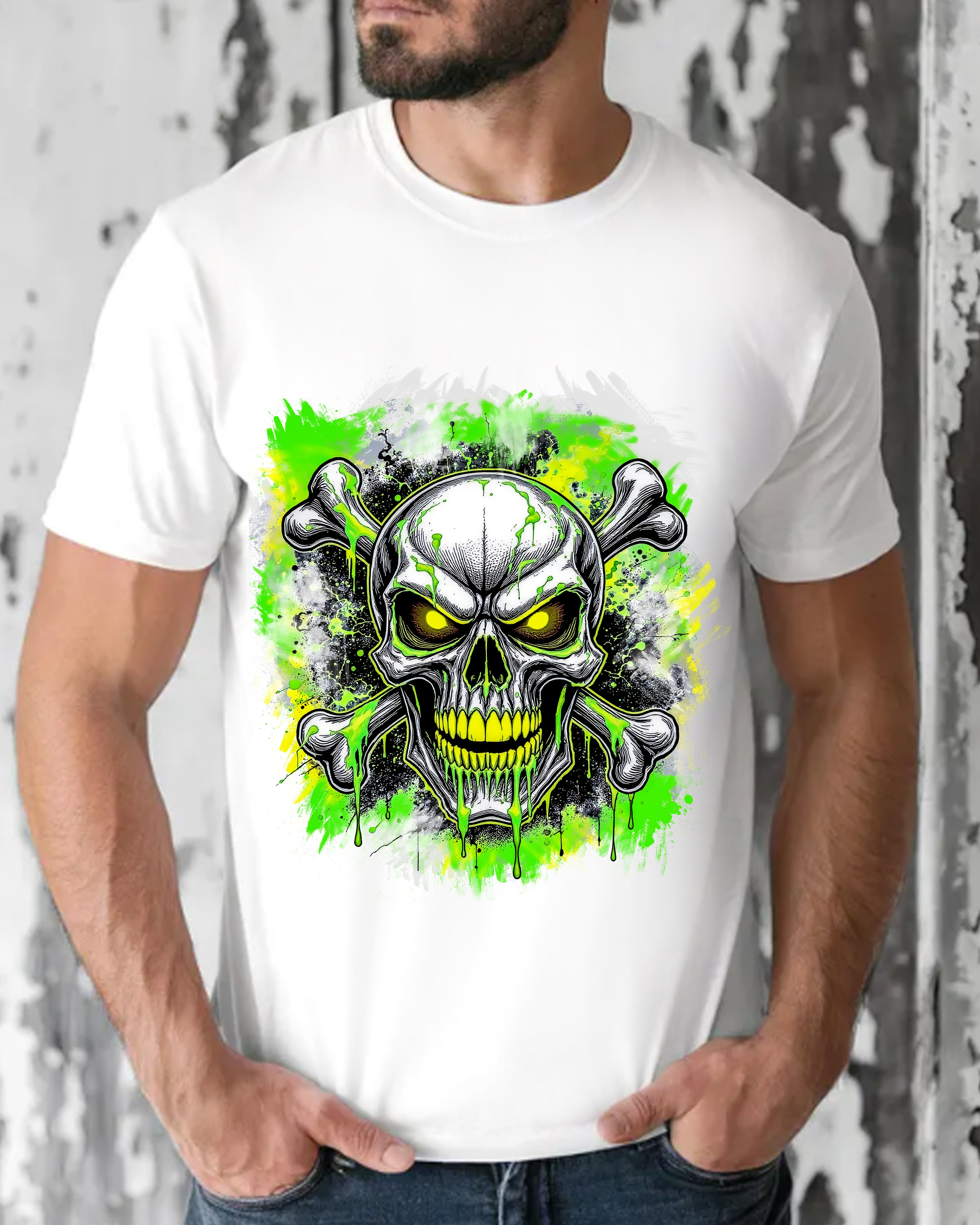 Tricou bărbat Monstru Toxic Verde, alb