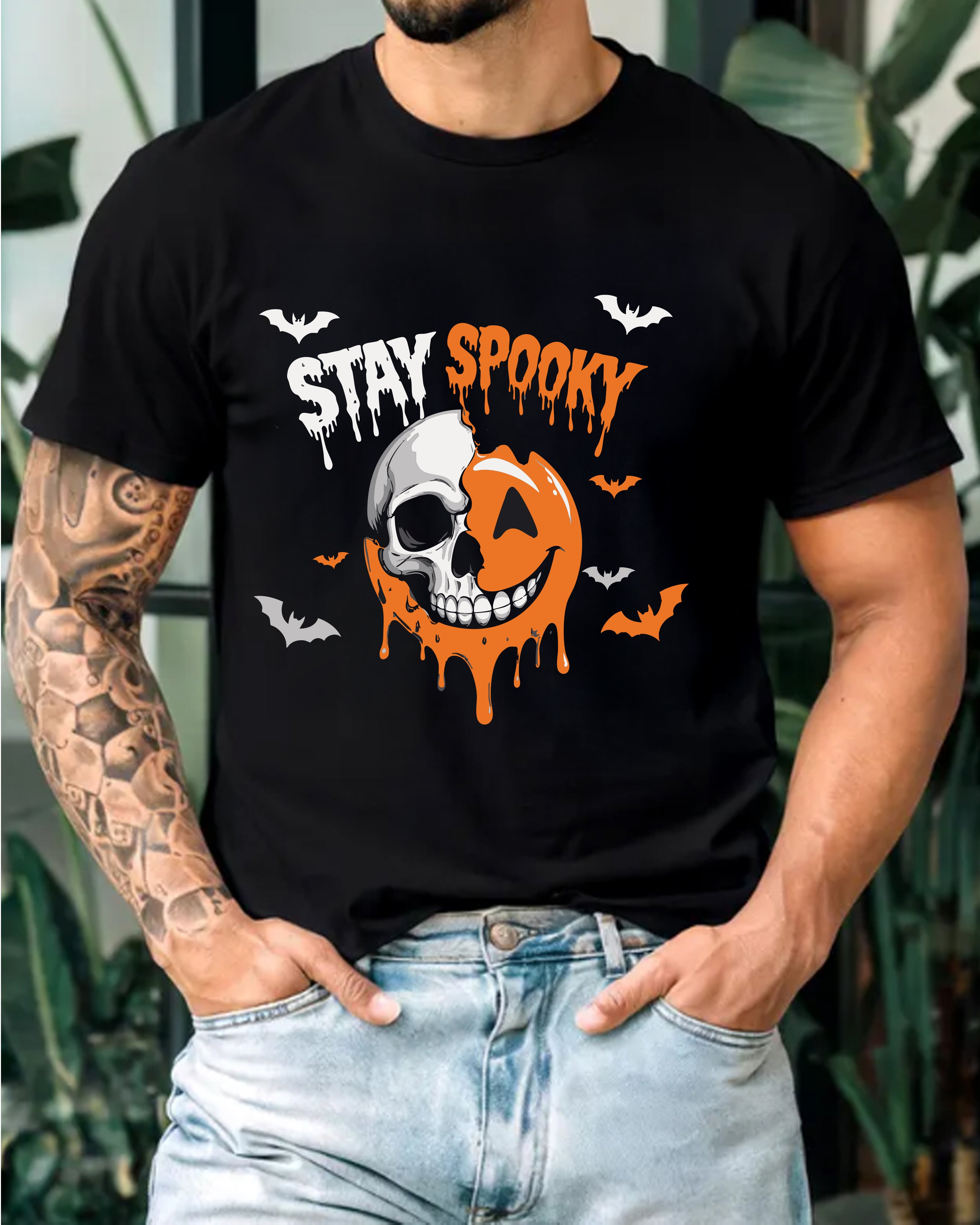 Tricou bărbat Pumpkin Skull, negru