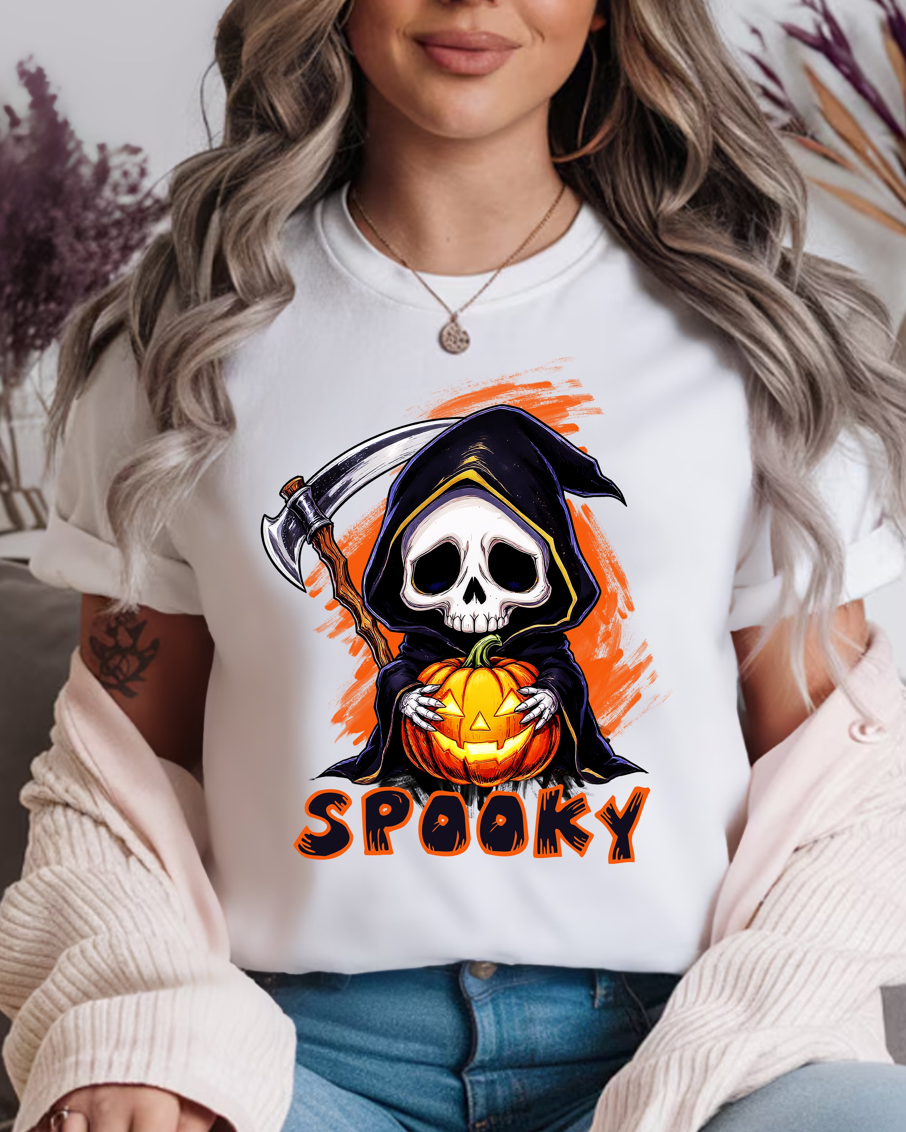 Tricou damă Schelet Spooky, alb