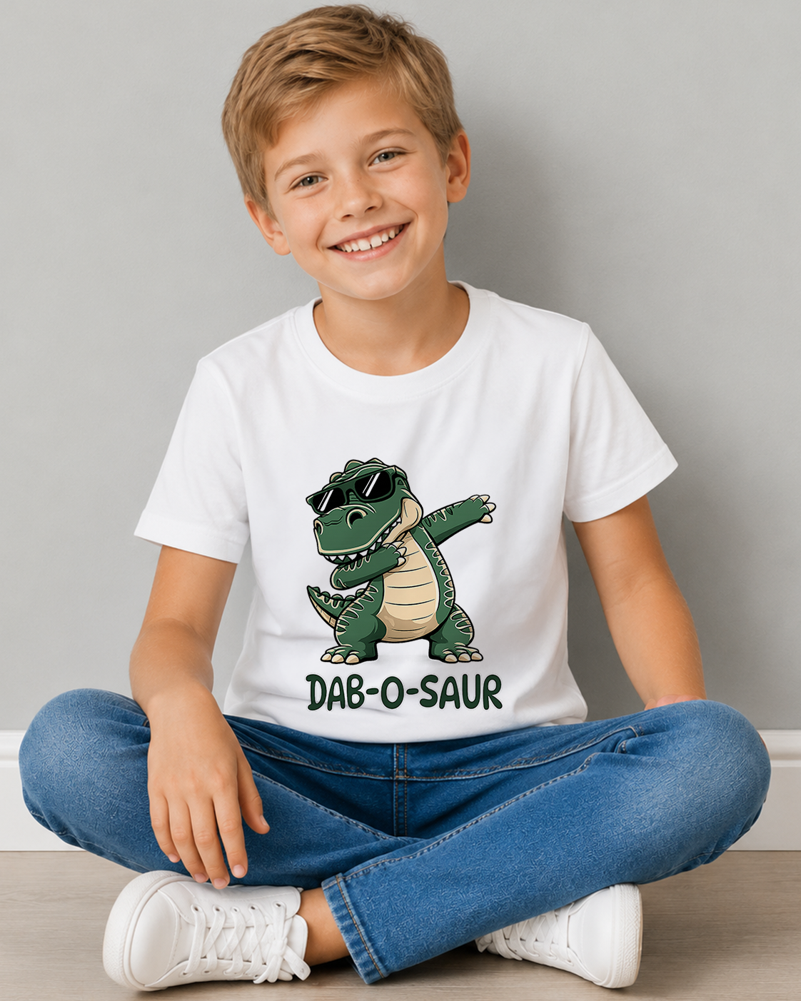 Tricou Copii Dab-O-Saur Alb