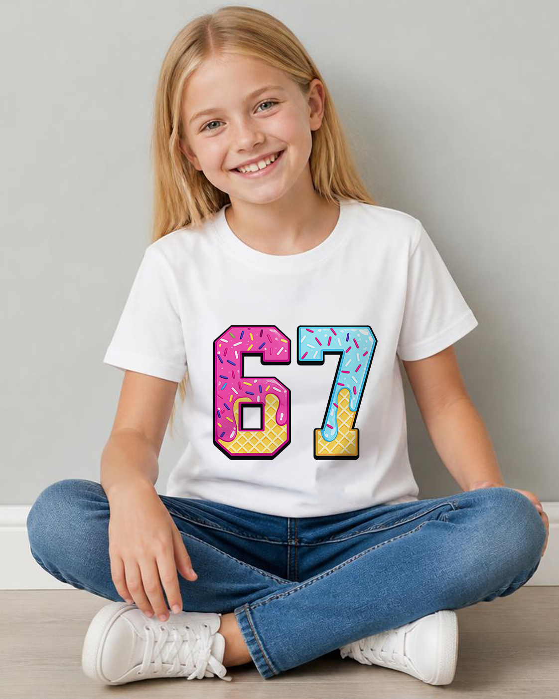 Tricou Copii 67 Pink & Blue Alb