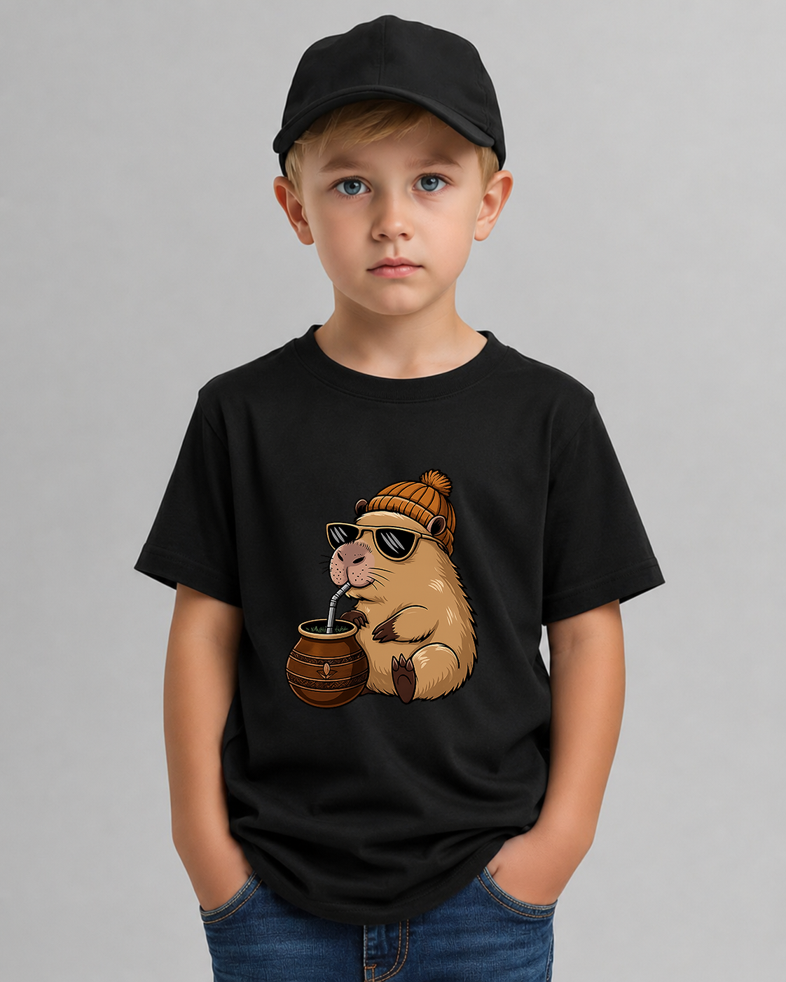 Tricou Copii Capybara Chill Negru