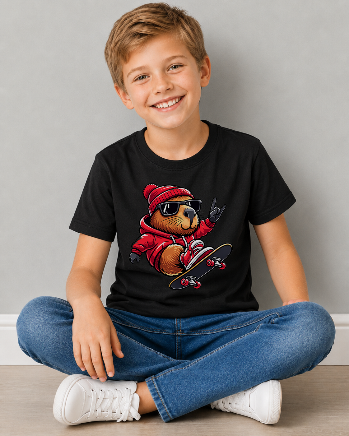 Tricou Copii Capybara Skate Negru