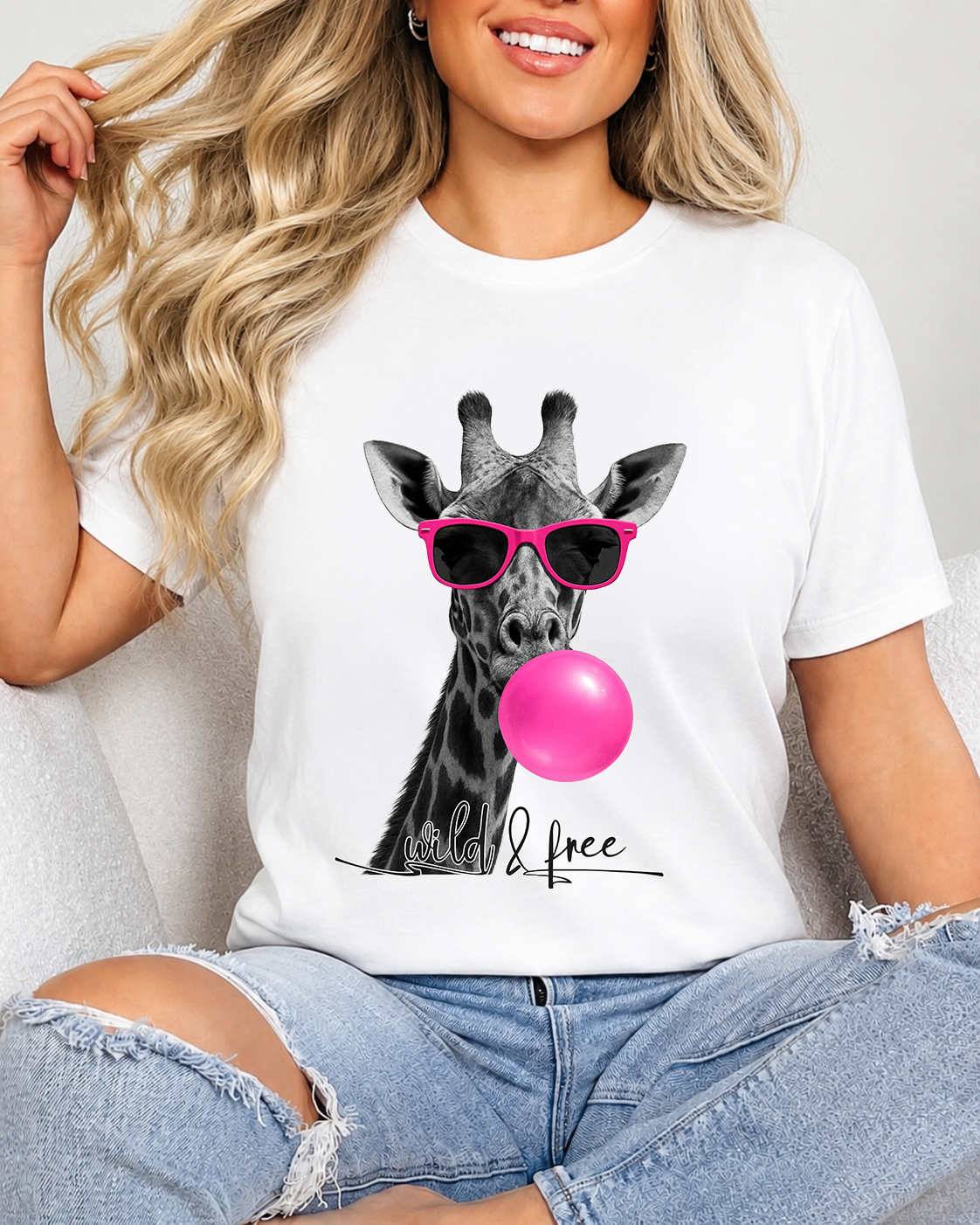 Tricou Dama Giraffe Alb