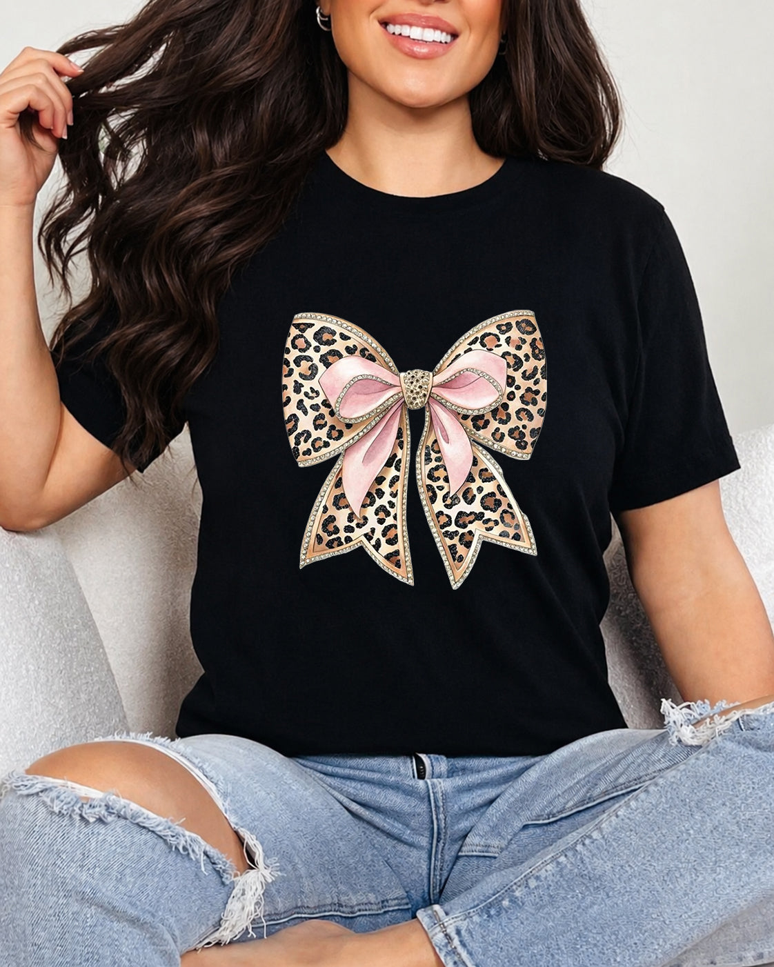 Tricou Dama Leopard Bow Negru