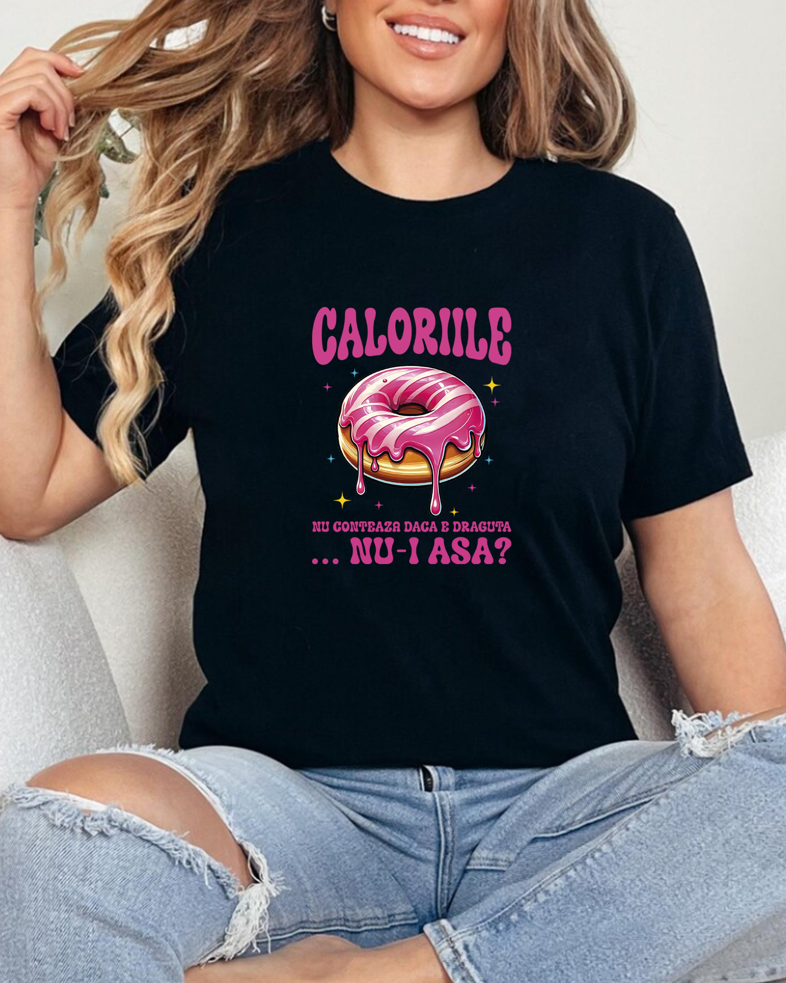 Tricou dama Pink Donut, negru