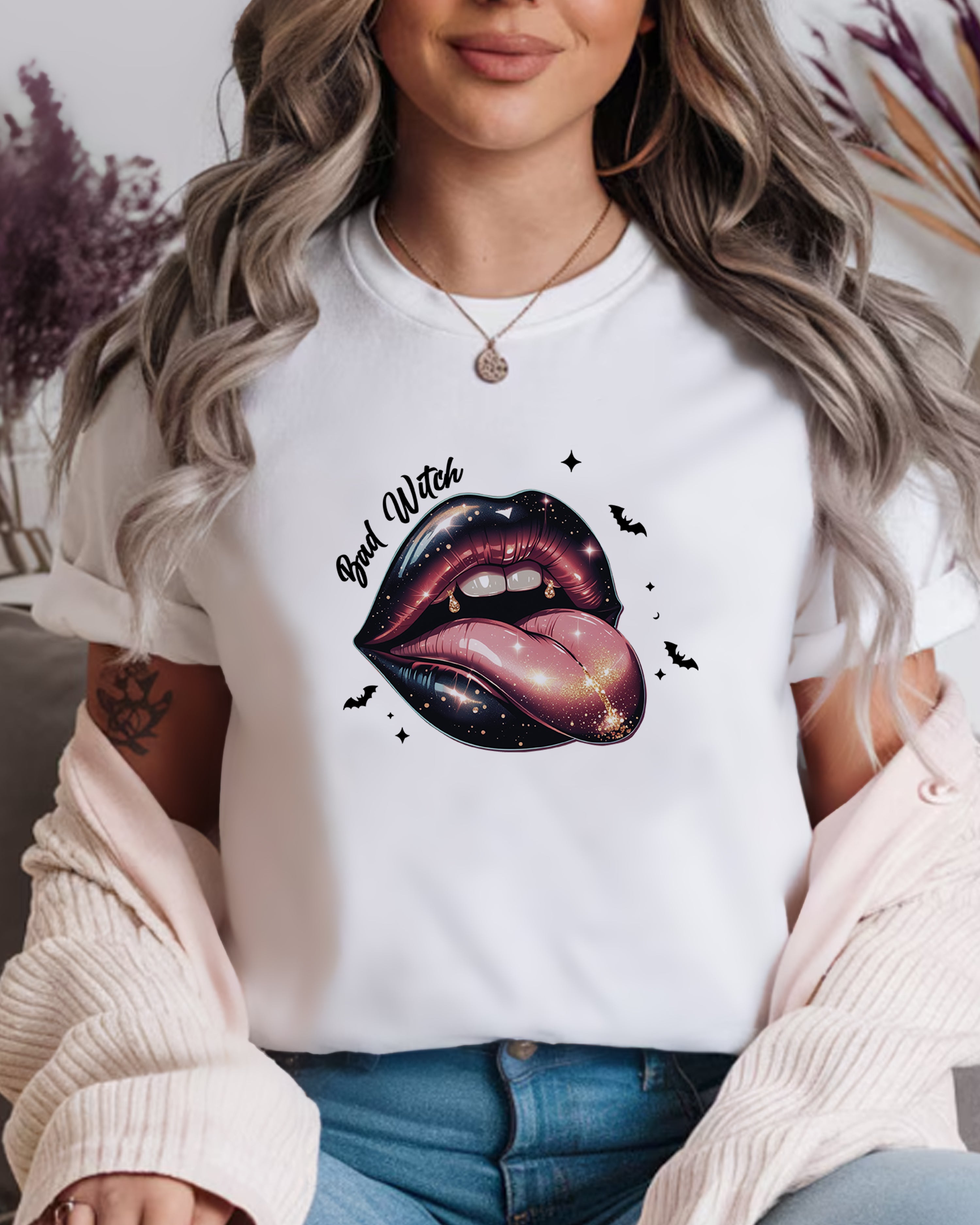 Tricou dama Kiss Lips, alb