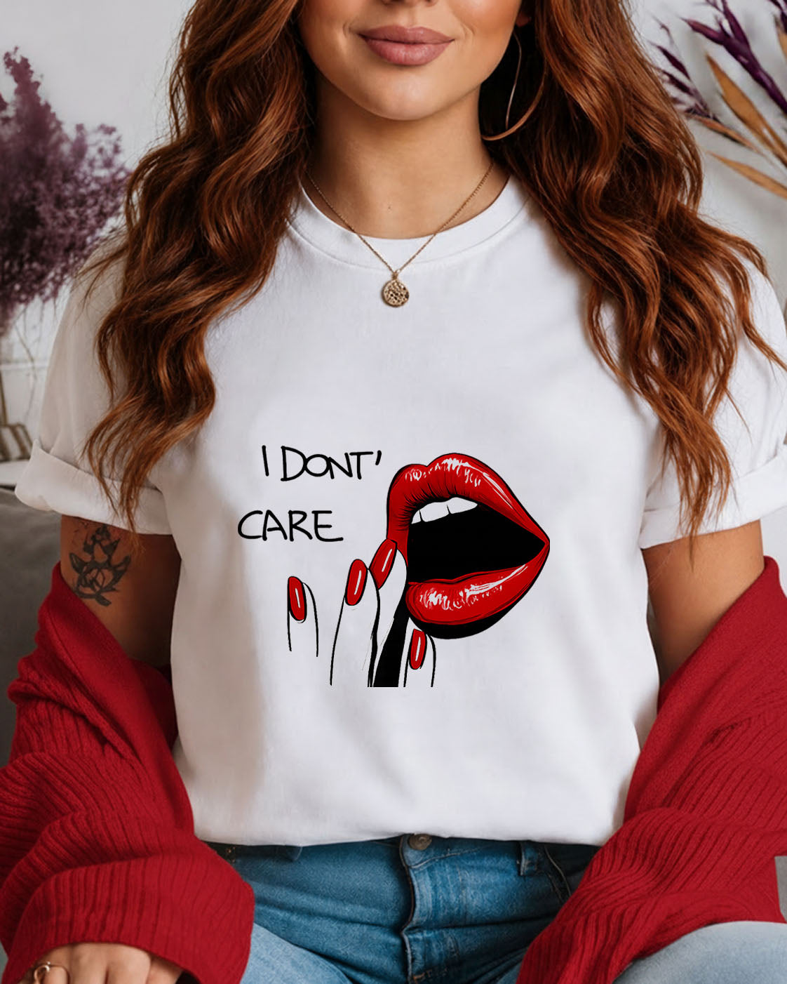 Tricou Dama I Don't Care Alb