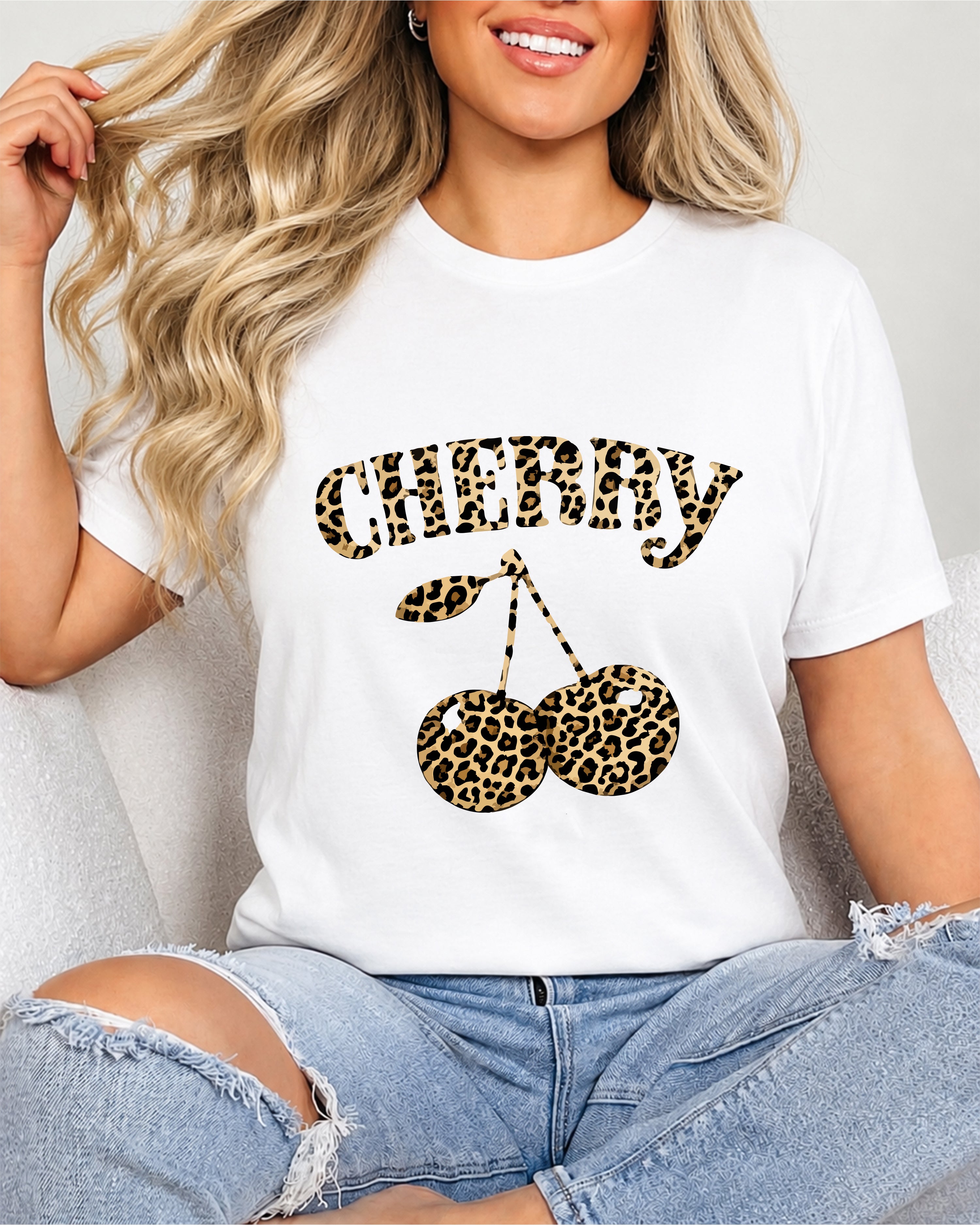 Tricou Dama Leopard Cherry Alb