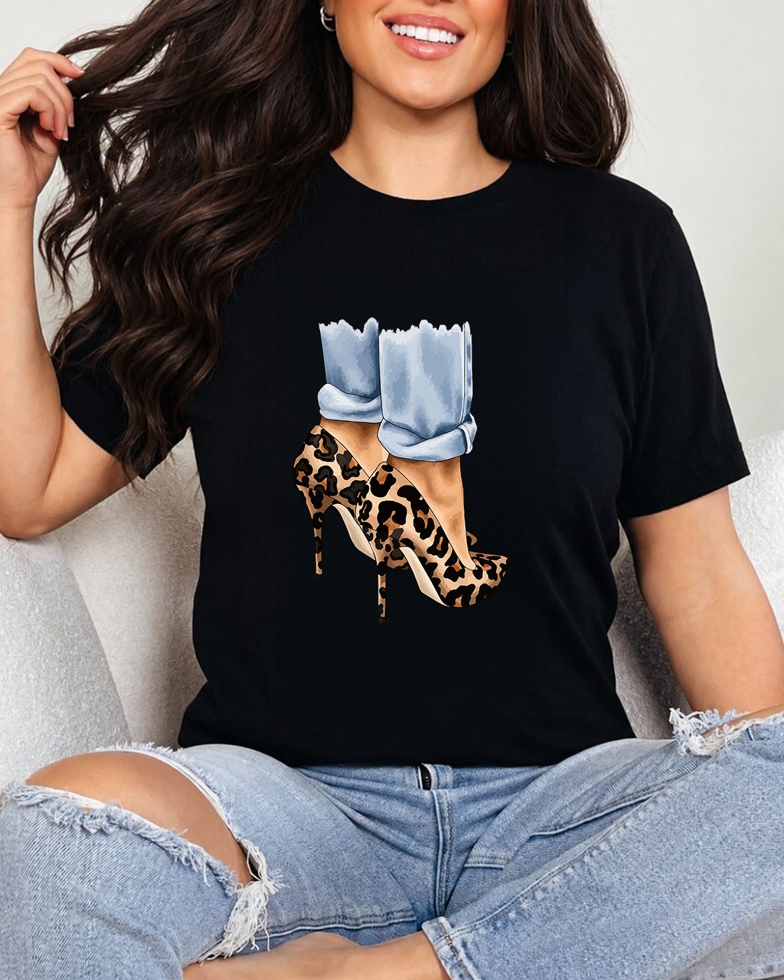 Tricou Dama Leopard Heels Negru