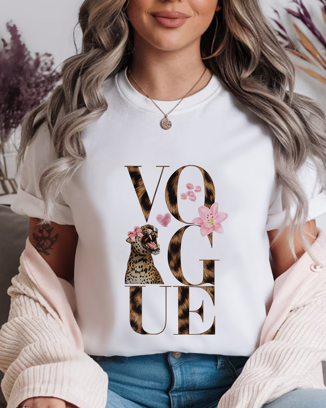 Tricou Dama Vogue Leopard Alb