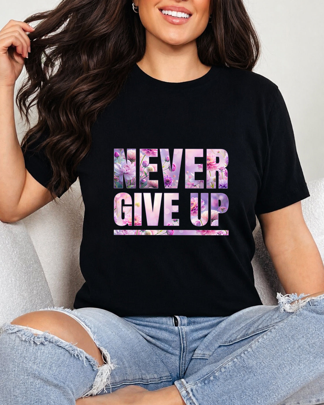 Tricou Dama Never Give Up Negru