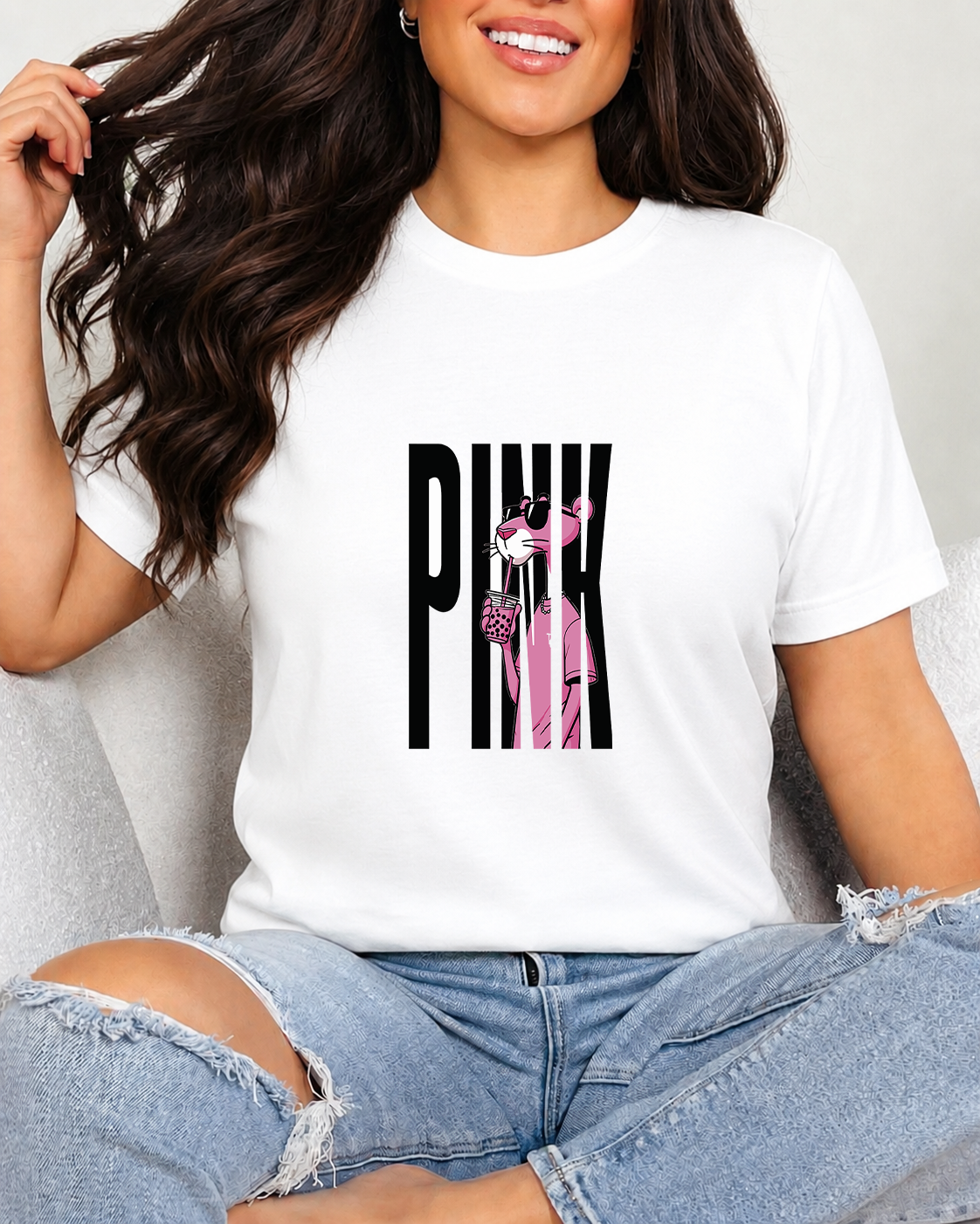 Tricou Dama Pink Panther Alb